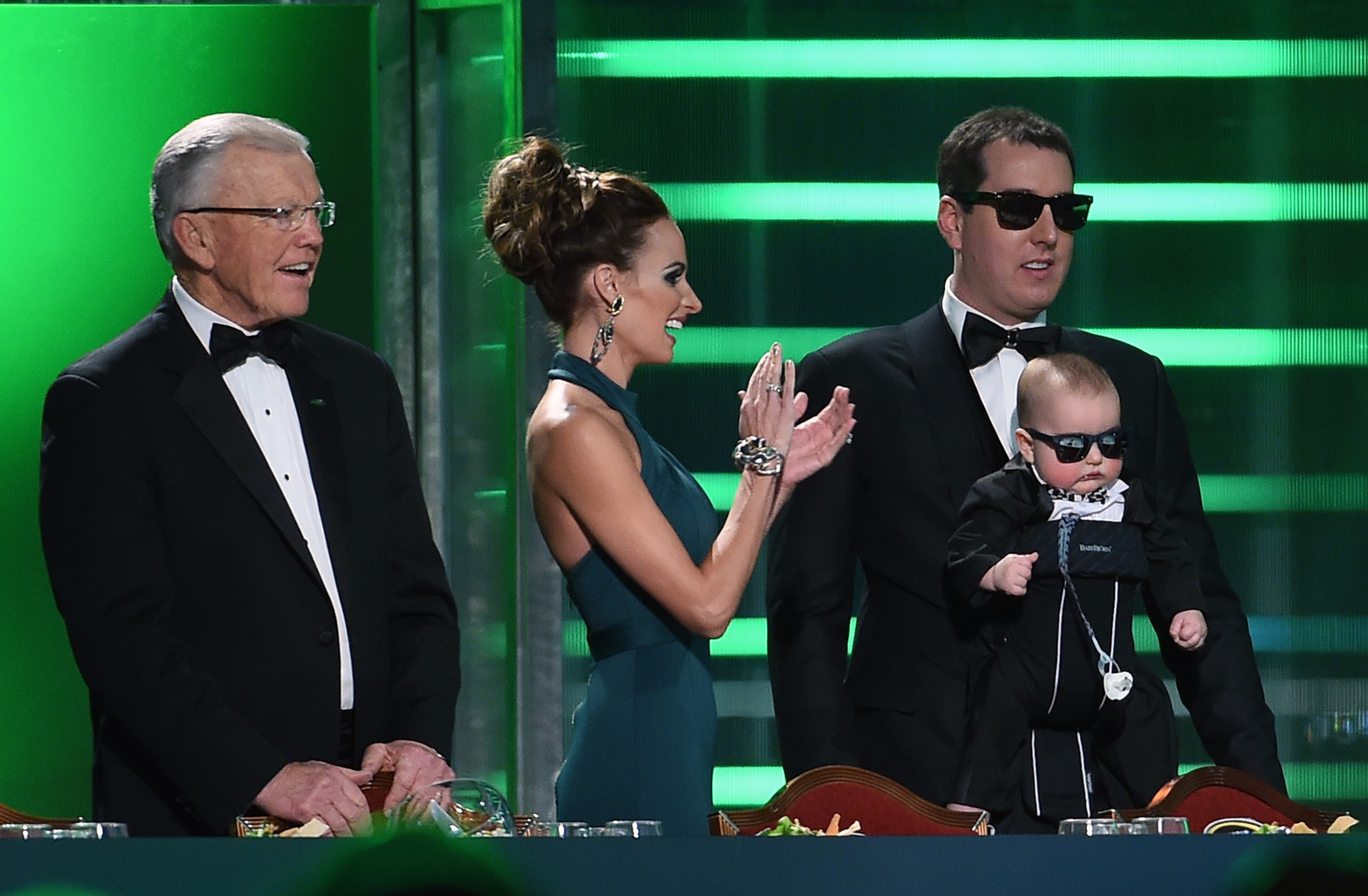 Kyle Busch and his wife, Samantha Busch, with their son, Brexton Busch, at the NASCAR Sprint Cup Series Awards show in Las Vegas, Nevada on December 4, 2015. | Source: Getty Images