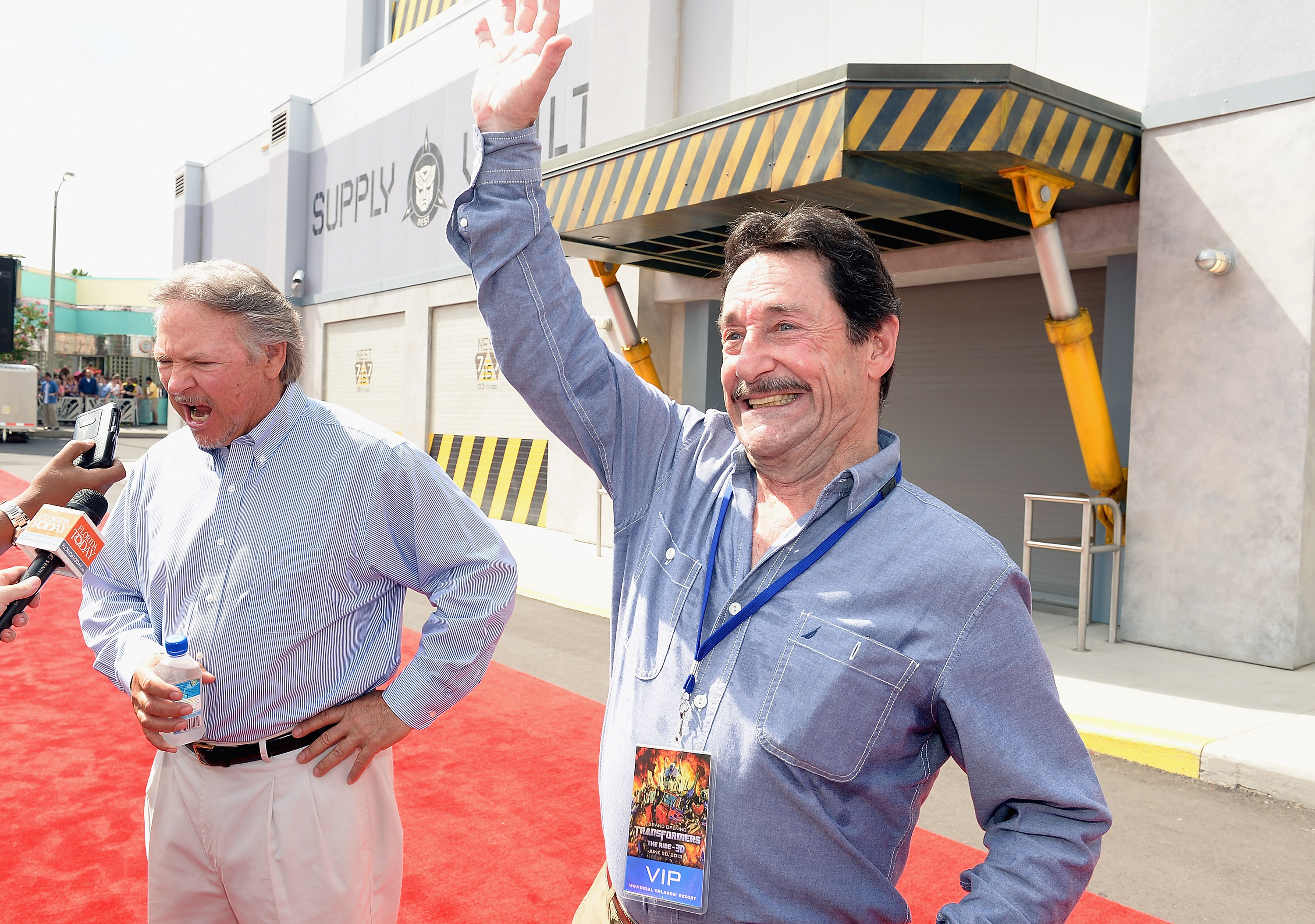 Peter Cullen and Frank Welker attend the Transformers: The Ride-3D grand opening at Universal Orlando in 2013. The longtime collaborators had already given audiences two of the franchise’s most recognizable voices, with Welker playing Megatron opposite Cullen’s Optimus Prime. | Source: Getty Images