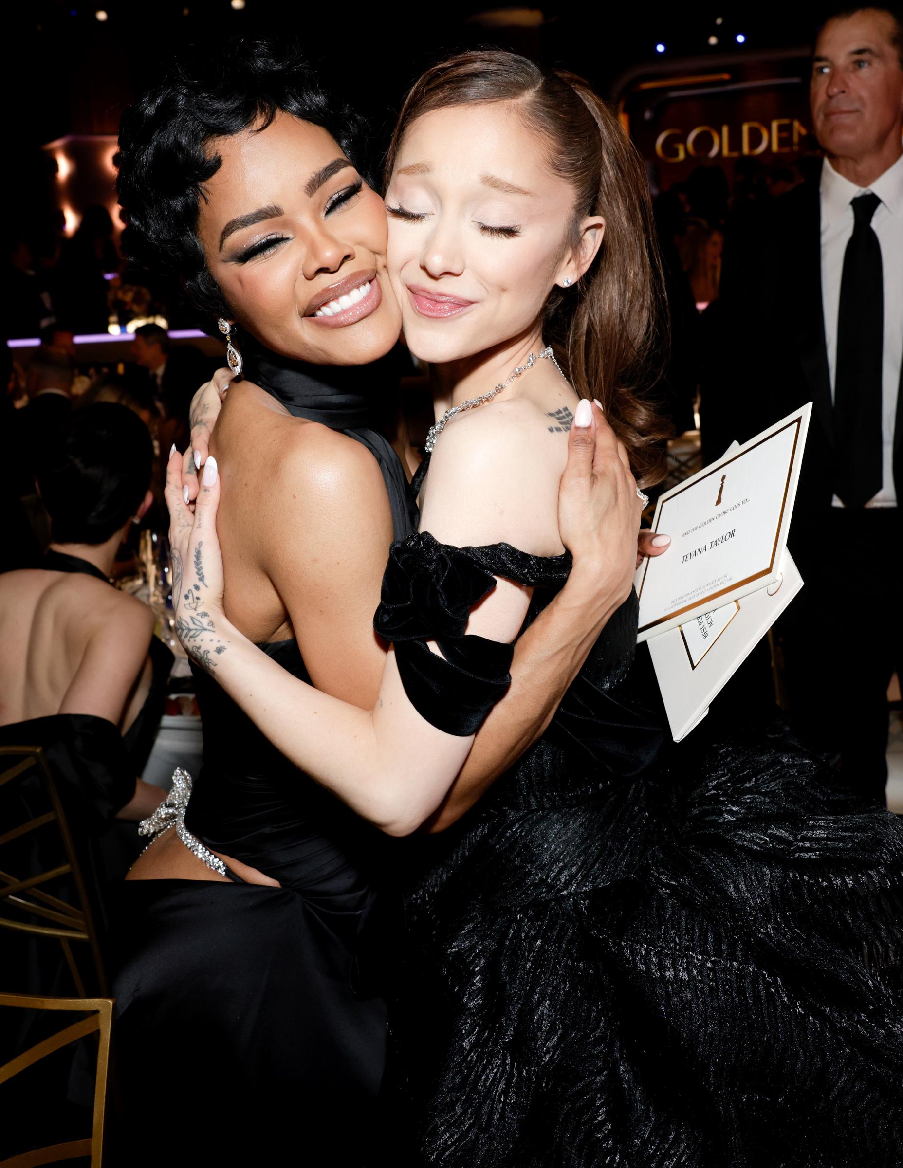 Teyana Taylor and Ariana Grande attend the 83rd Annual Golden Globe Awards at The Beverly Hilton on January 11, 2026, in Beverly Hills, California.