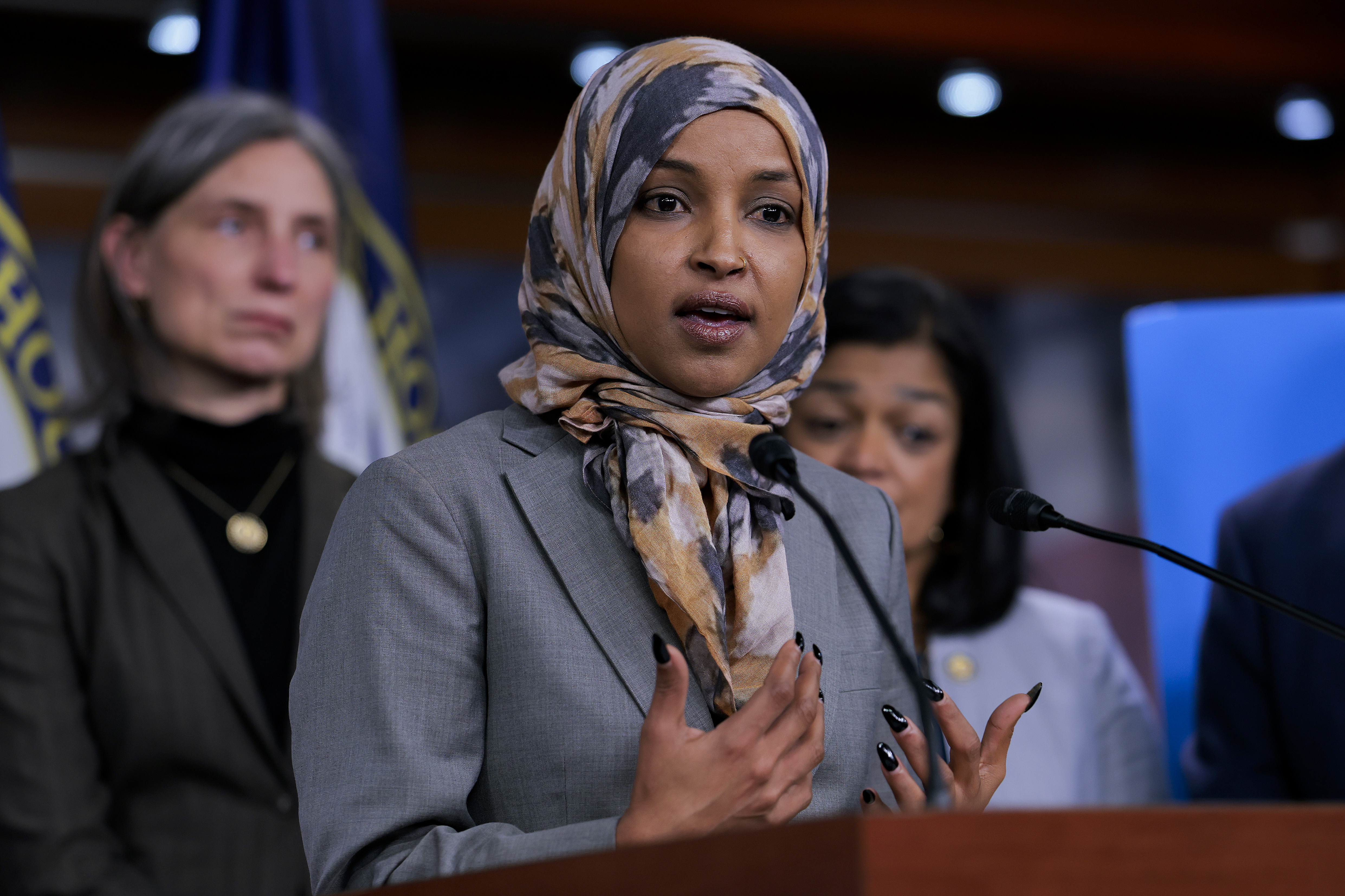 Ilhan Omar speaks during a news conference at the U.S. Capitol on January 13, 2026 | Source: Getty Images