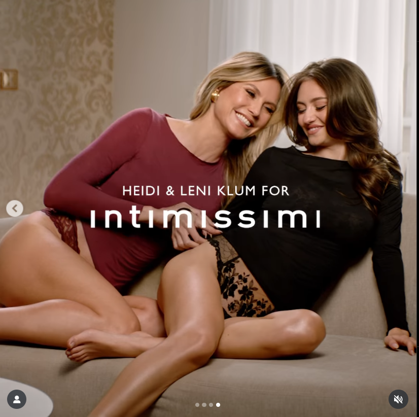 Heidi and Leni Klum modeling Intimissimi underwear on a sofa, from a video dated October 2024. | Source: Instagram/heidiklum
