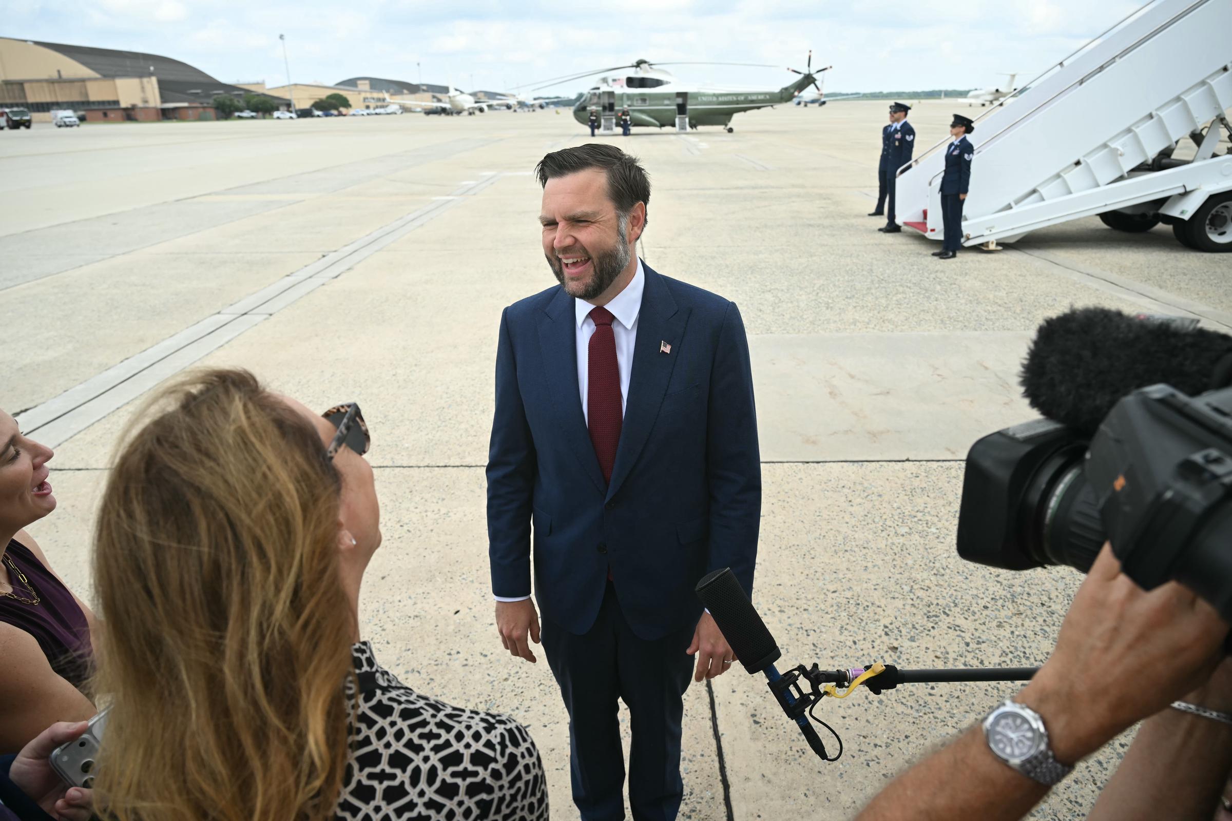 JD Vance speaks to reporters before boarding Air Force Two on August 31, 2026, at Joint Base Andrews, Maryland. | Source: Getty Images