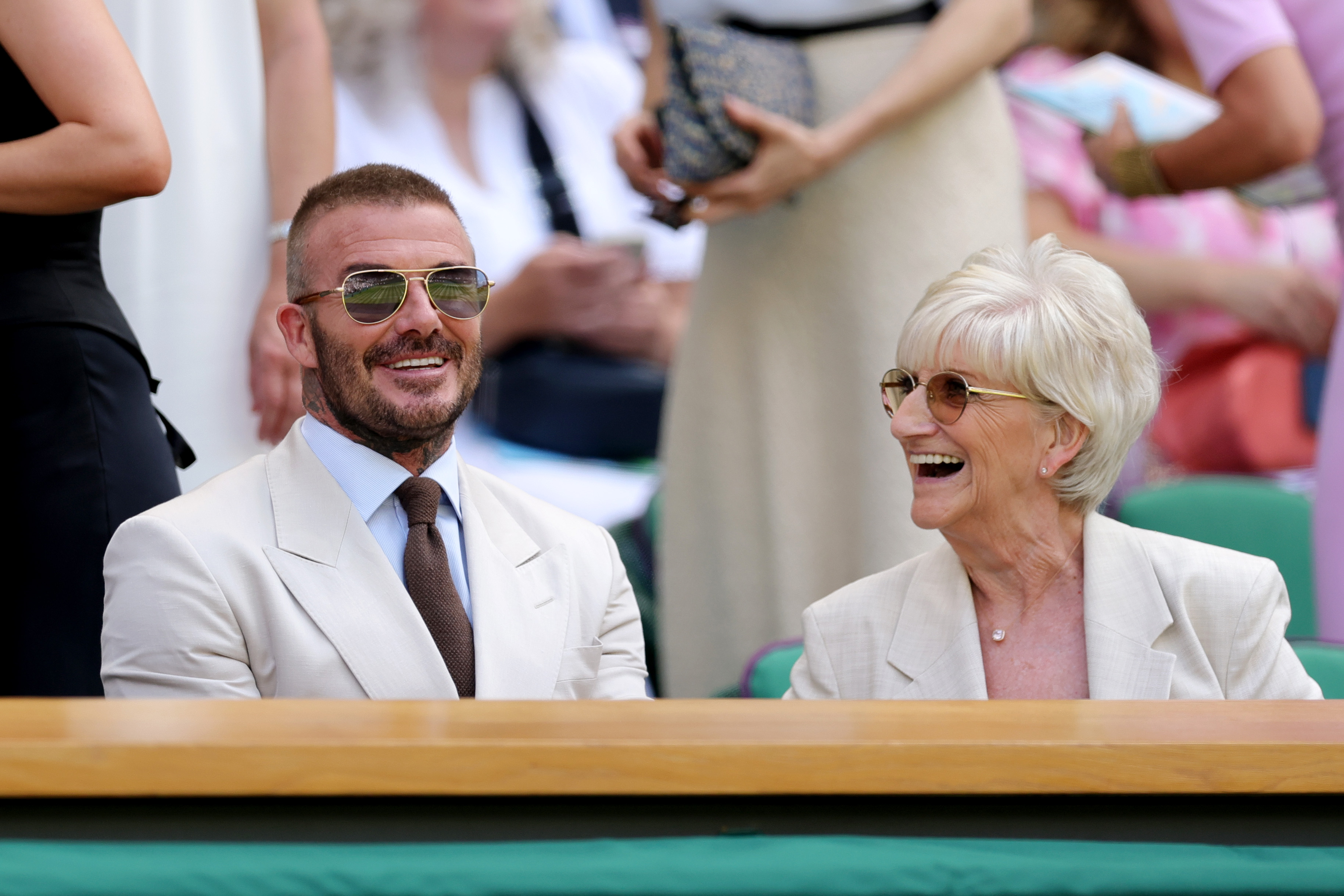 David Beckham is with his mother, Sandra Beckham during The Championships Wimbledon at All England Lawn Tennis and Croquet Club in London on June 30, 2025 | Source: Getty Images