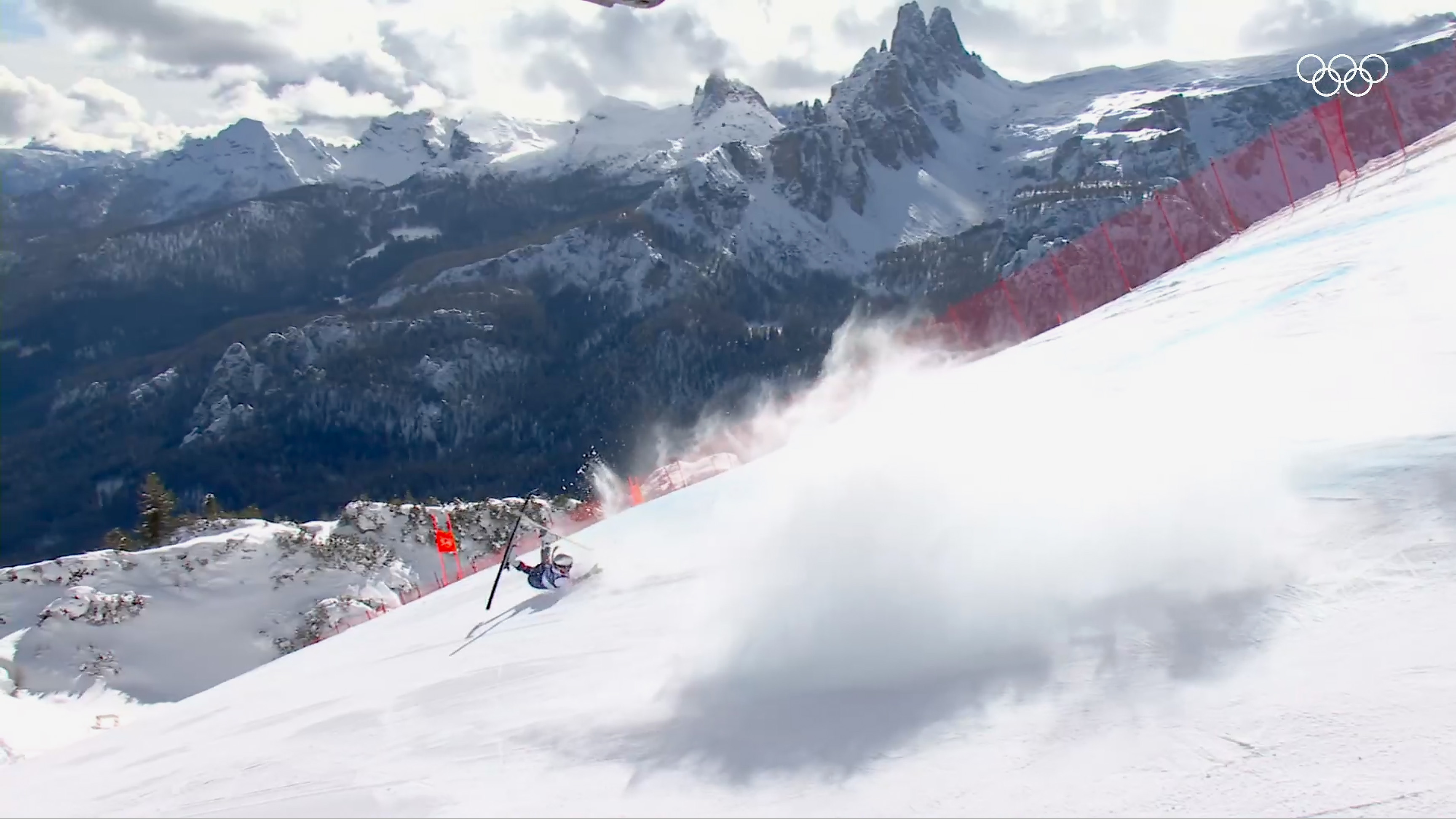 Lindsey Vonn crashes during the Women's Downhill during Milano Cortina 2026 Winter Olympics at Tofane Alpine Skiing Center in Italy on February 8. | Source: Getty Images