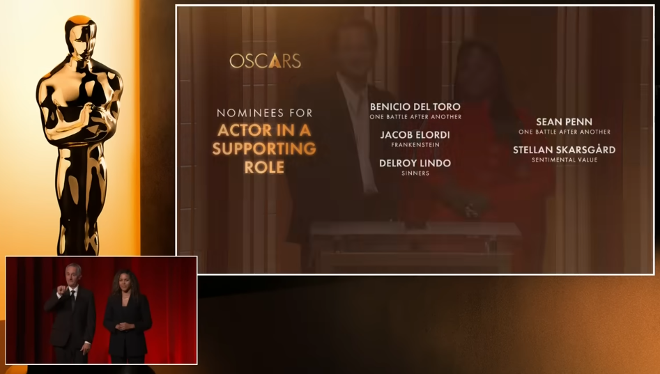List of nominees for Best Actor in a Supporting Role for the Academy Awards, dated January 22, 2026 | Source: YouTube/Oscars
