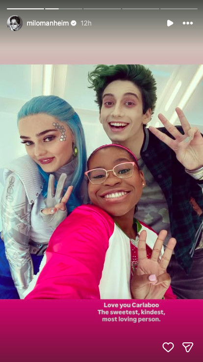 Milo Manheim remembers Carla as "the sweetest, kindest, most loving person" while paying tribute to his former "Zombies" co-star. He also thanked her for spreading so much joy throughout her life. | Source: Instagram/milomanheim