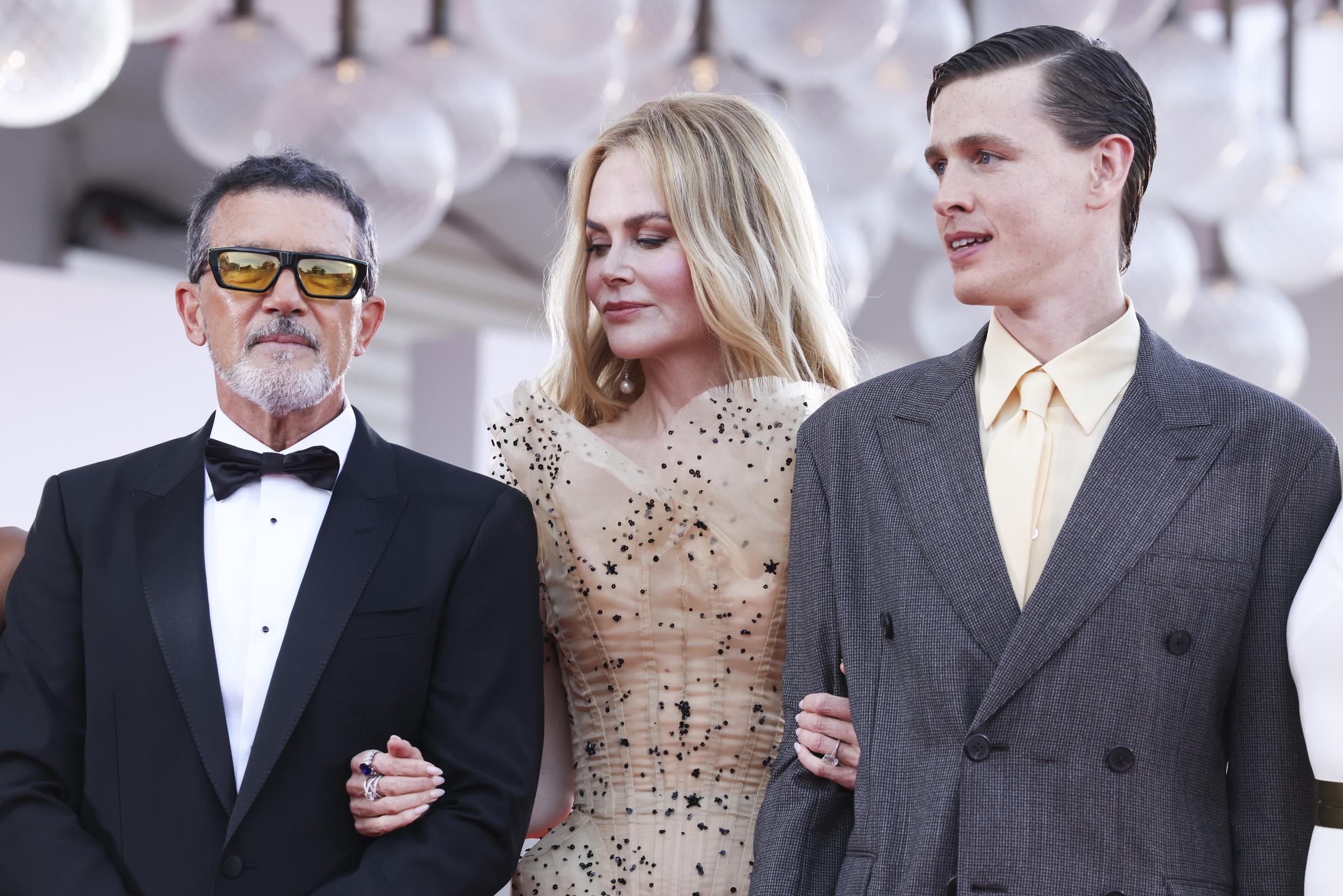 Nicole Kidman, and co-stars Antonio Banderas, and Harris Dickinson attend a red carpet for "Babygirl" during the 81st Venice International Film Festival in Venice, Italy on August 30, 2024 | Source: Getty Images