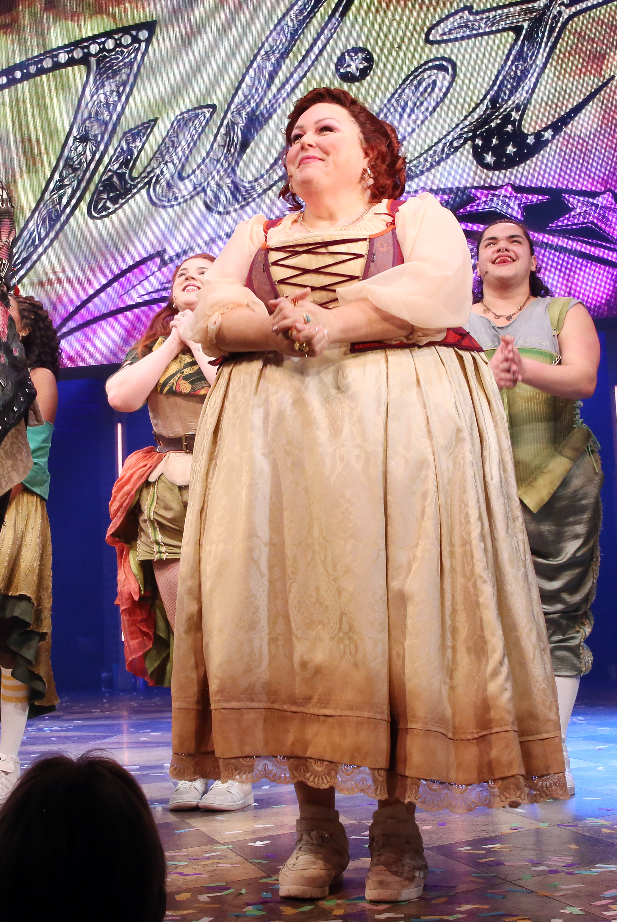 Chrissy Metz takes a bow alongside her fellow cast members during a performance of Broadway's "& Juliet." Playing Angélique marked a major career milestone for the actress, who had dreamed of performing on Broadway since childhood. | Source: Getty Images