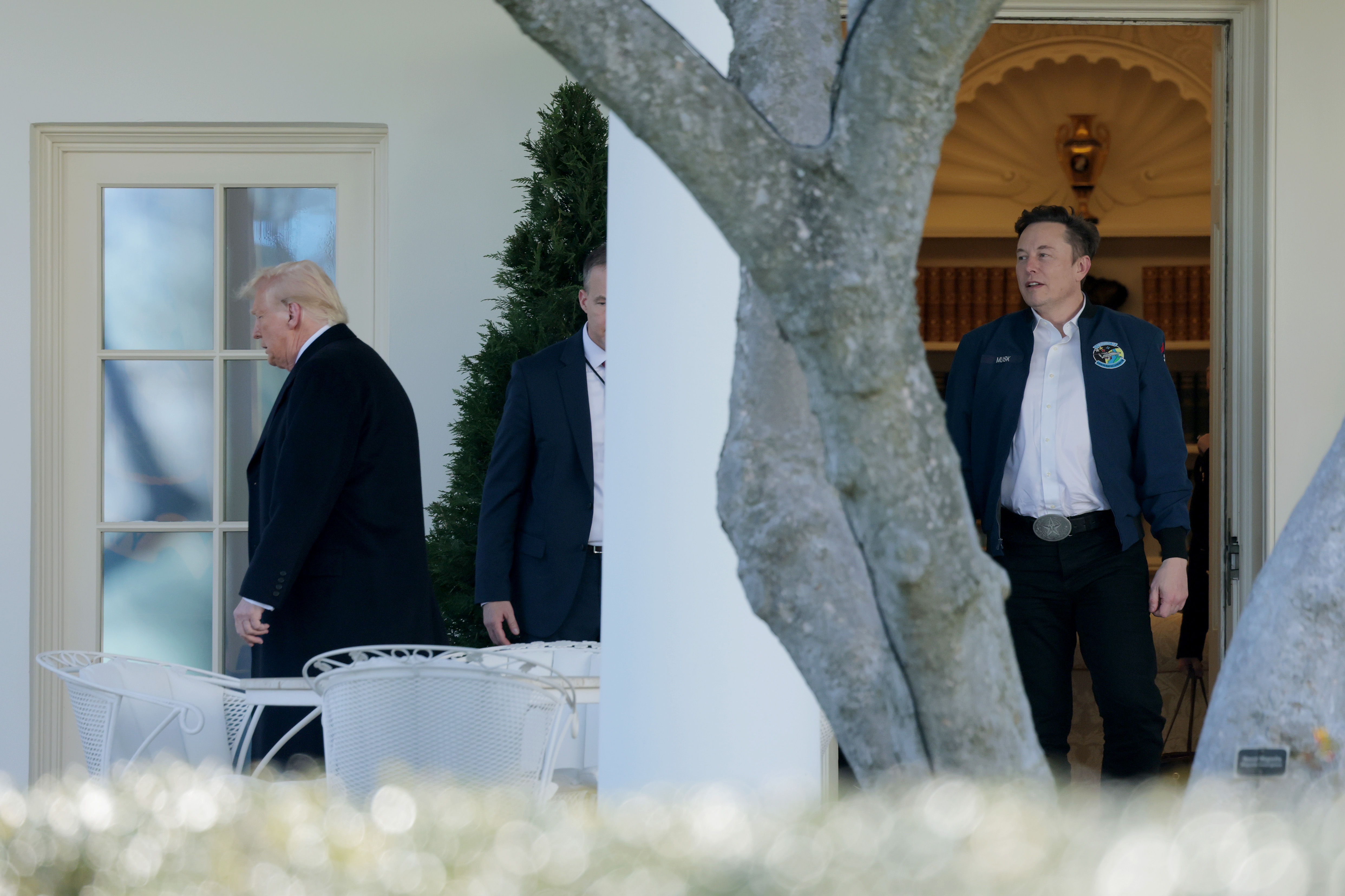 President Donald Trump and Elon Musk depart the Oval Office at the White House in Washington D.C on March 21, 2025 | Source: Getty Images