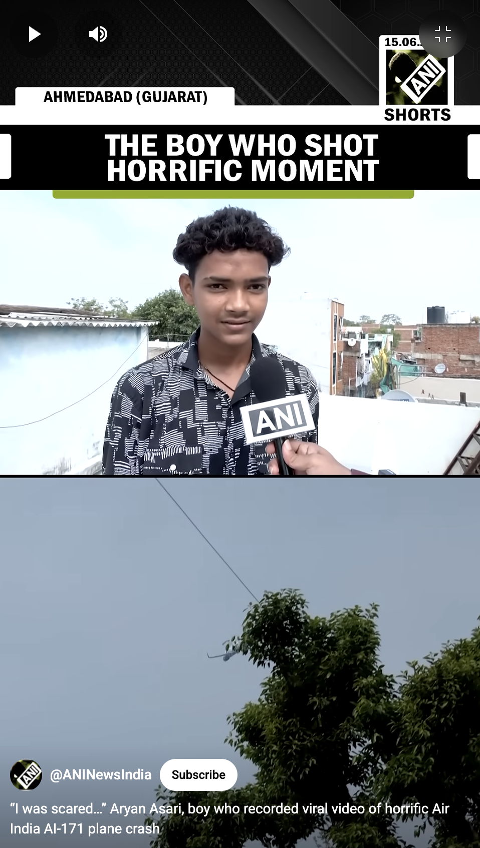 Aryan Asari narrates what he saw on the day of the Air India crash, as seen in a video shared on June 15, 2025 | Source: YouTube/ANINewsIndia