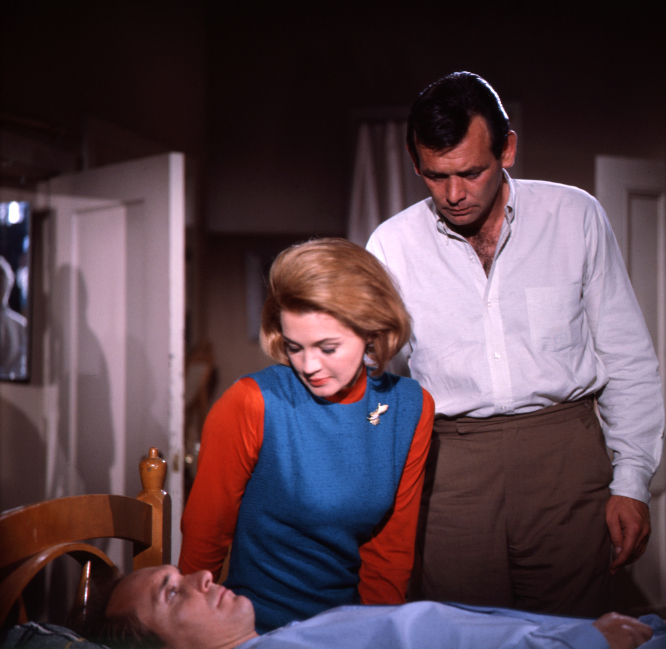 Angie Dickinson, Robert Duvall, and David Janssen as characters from an episode of "The Fugitives" on January 5, 1965. | Source: Getty Images