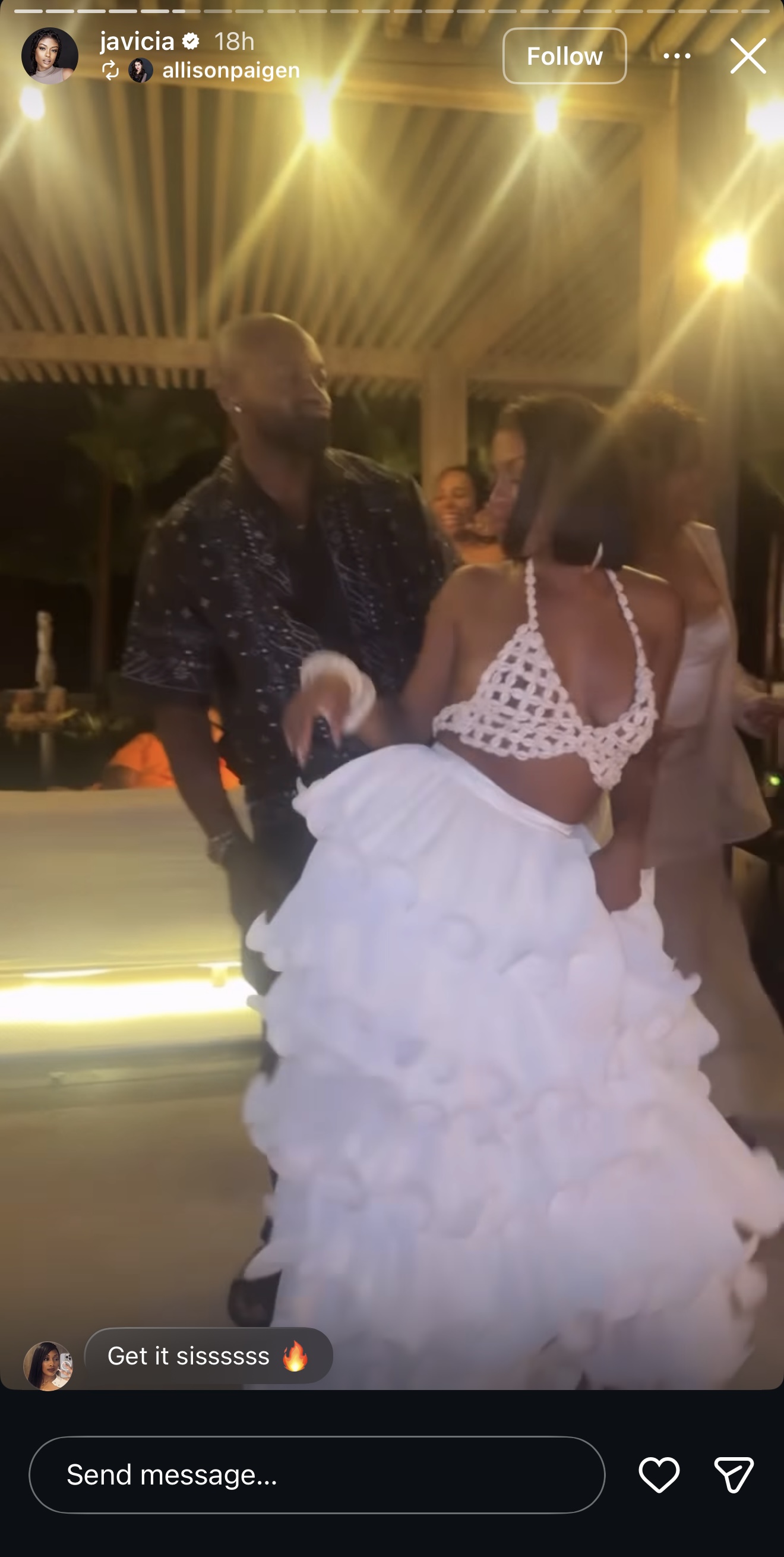 Under glowing string lights, Javicia Leslie dances with her groom, Nana-Yaw Asamoah. | Source: Instagram/javicia