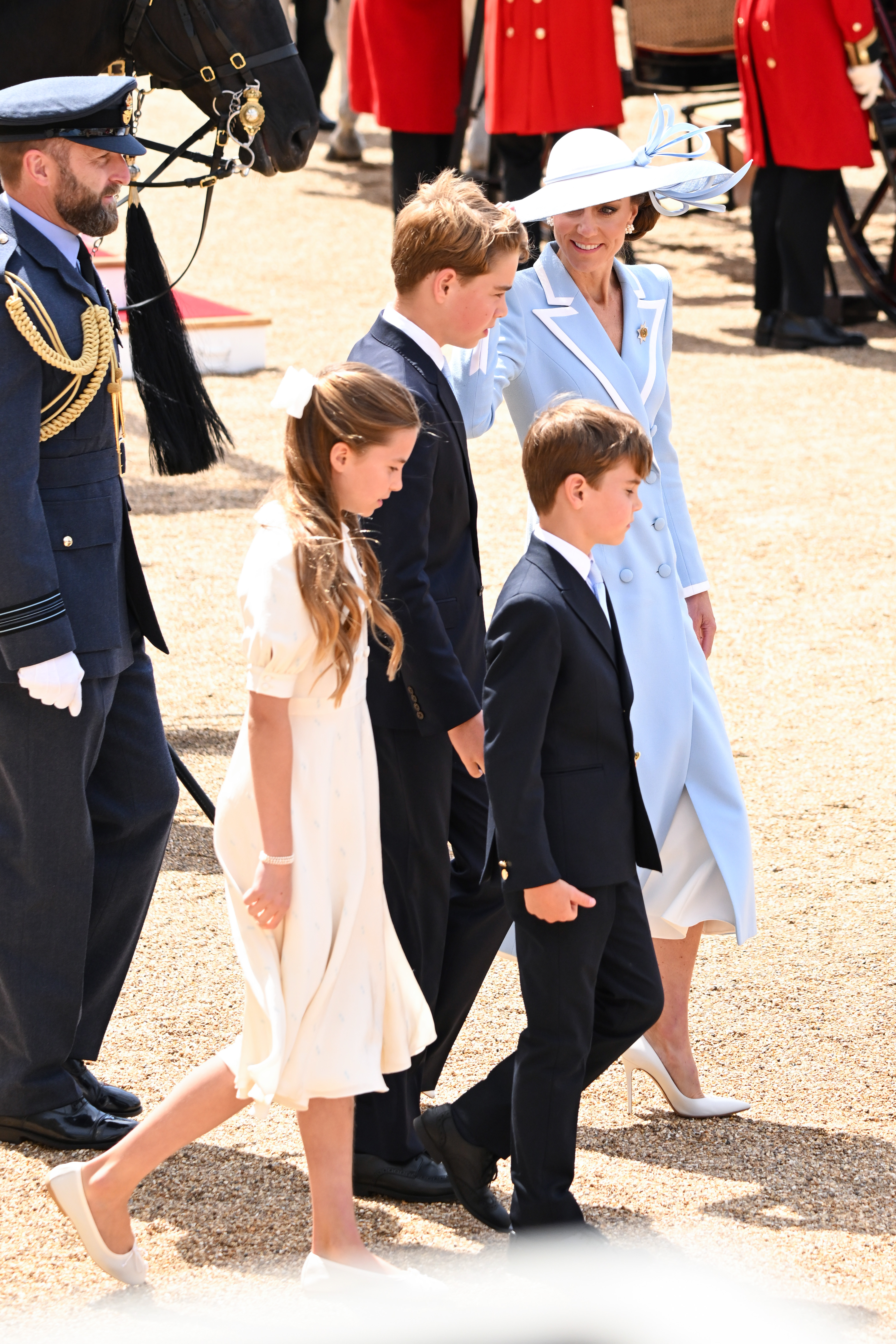 The royal children perfectly matched their mother in a beautifully coordinated pale blue color scheme for Trooping the Colour at Buckingham Palace on June 13, 2026, in London, England. | Source: Getty Images