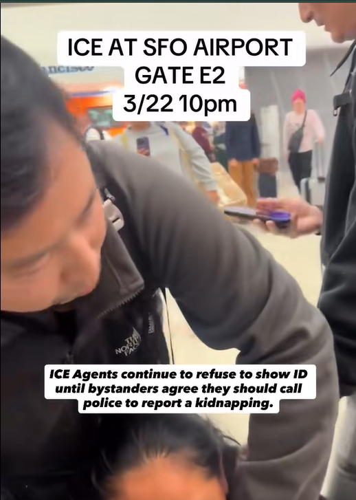 ICE agents struggle to detain a woman at San Francisco International Airport | Source: TikTok/@donlemon