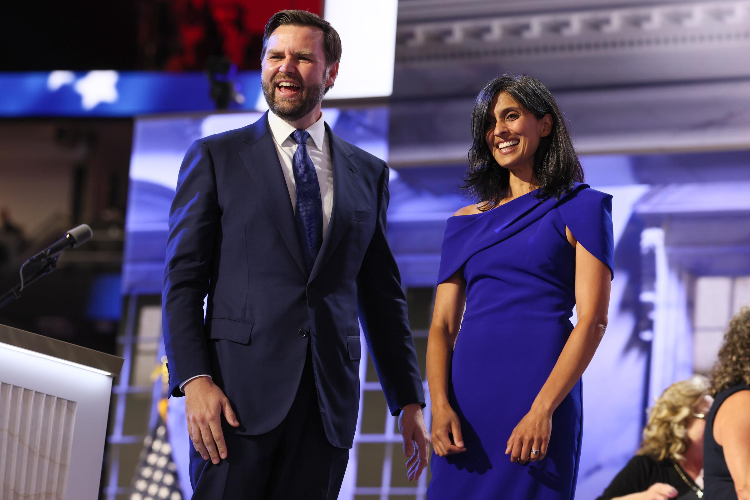 J.D. Vance with his wife, Usha on stage during day three of the Republican National Convention 17, 2024 | Source: Getty Images