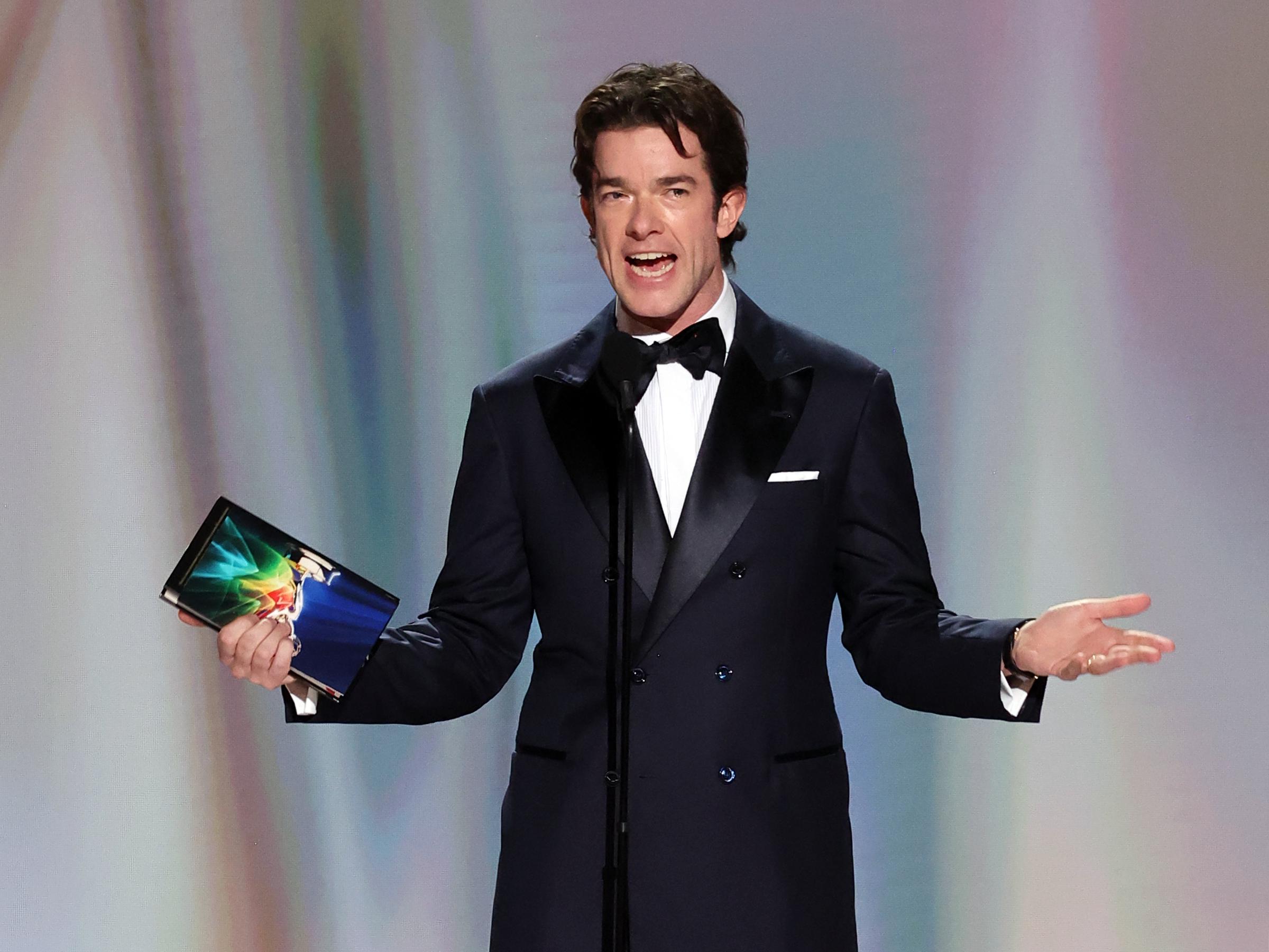 John Mulaney delivered one of the ceremony's more unpredictable presentations, including a portion that was bleeped from the broadcast. His extended bit on masculinity drew a lively response from the crowd inside the Peacock Theater. | Source: Getty Images
