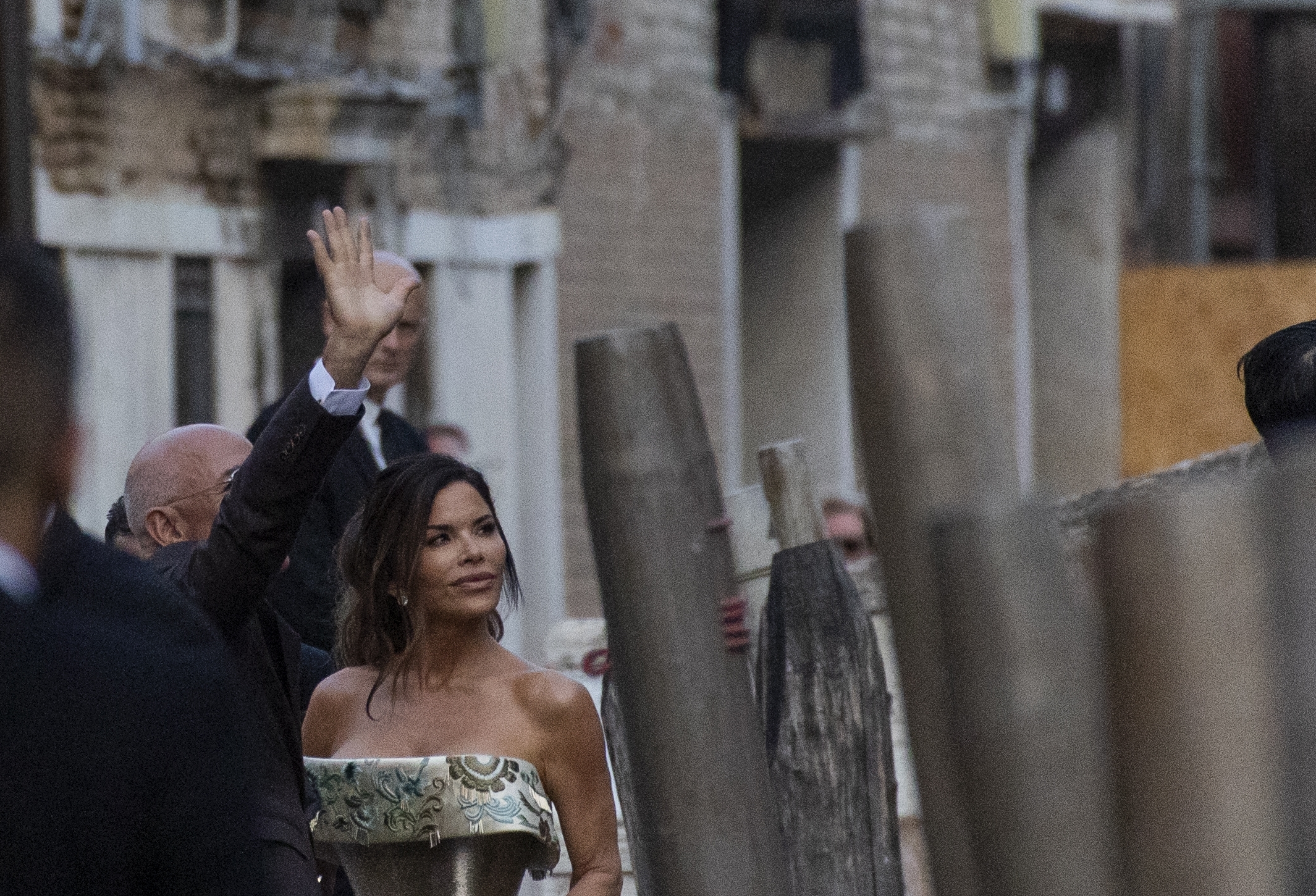 Jeff Bezos and Lauren Sanchez greet guests at the Madonna dell'Orto church on June 26, 2025, in Venice, Italy. | Source: Getty Images