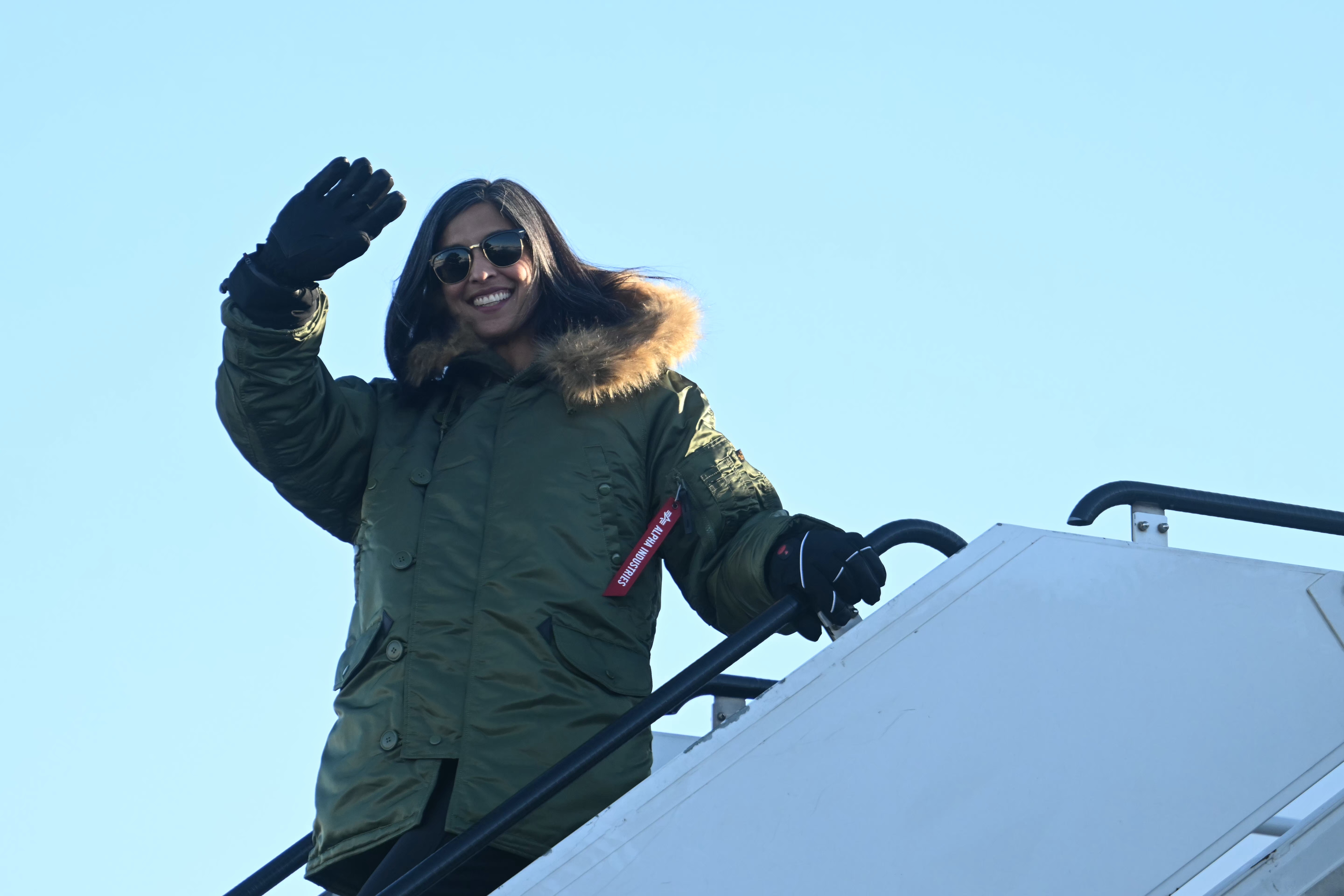 Usha Vance arrives at the US military's Pituffik Space Base on March 28, 2025 | Source: Getty Images