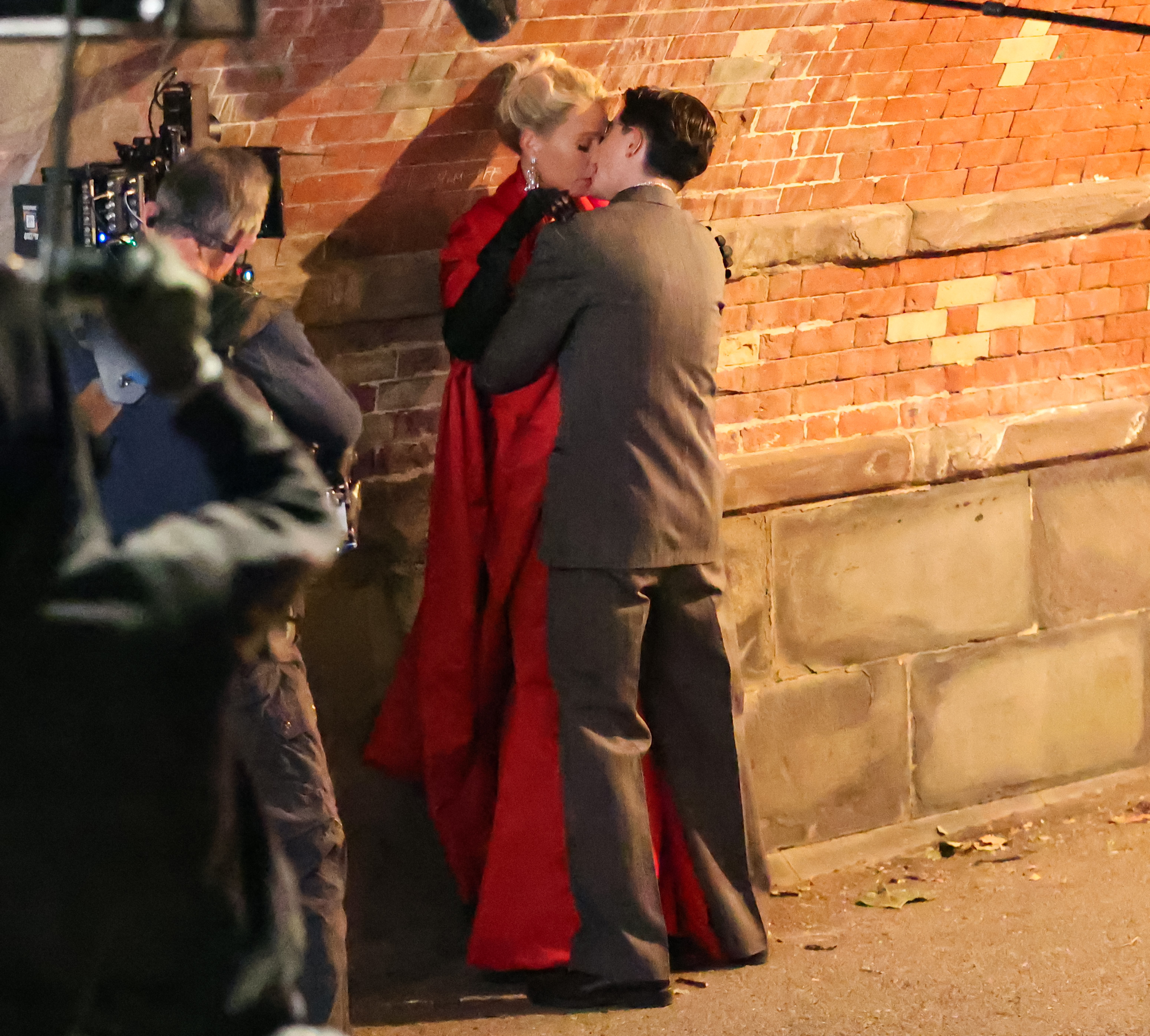 Gwyneth Paltrow and Timothee Chalamet are acting out a kissing scene at the "Marty Supreme" movie set in Central Park, Manhattan in New York City on October 16, 2024 | Source: Getty Images