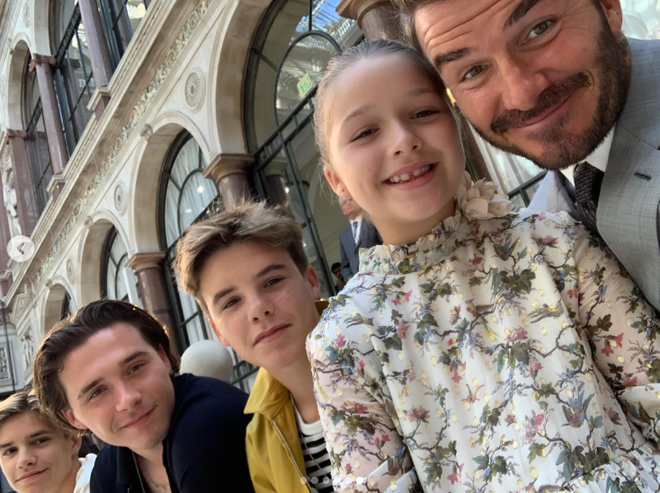 This family selfie brought Brooklyn, Romeo, Cruz, and Harper together in a single frame. Coming amid ongoing reports of a rift, Brooklyn's presence throughout the Father's Day post quickly became a talking point among followers. | Source: Instagram/davidbeckham