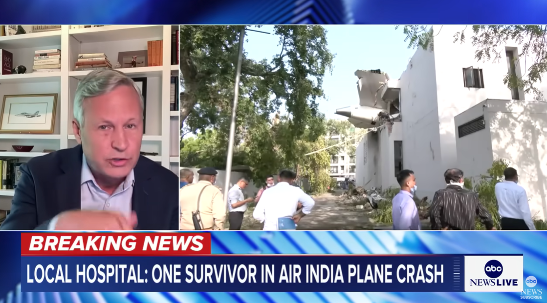 A split-screen broadcast shows the embedded tail section alongside expert analysis of the crash's impact. | Source: YouTube/ABCNews