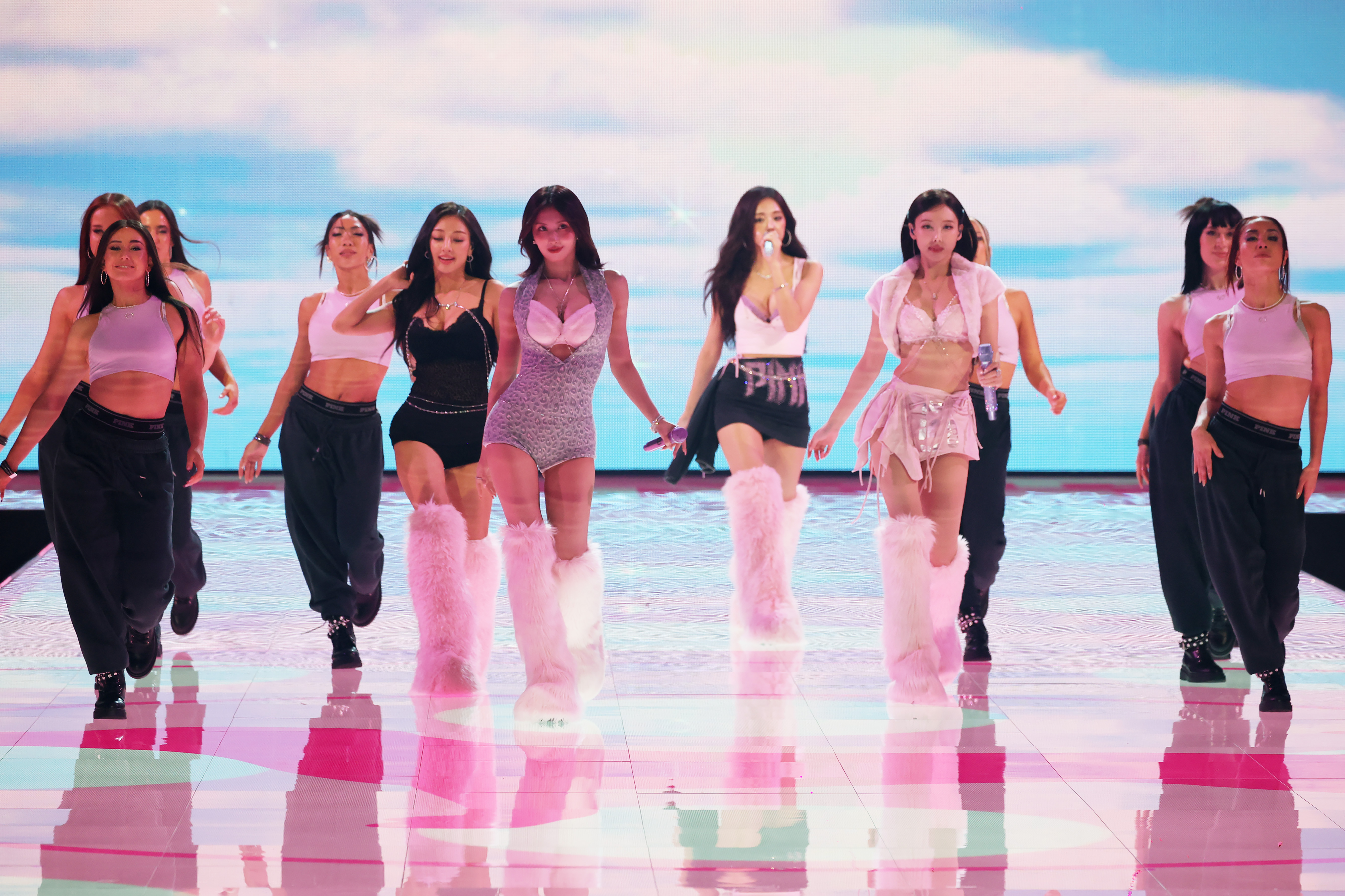 TWICE performing on the runway for Victoria's Secret Fashion Show 2025 on October 15 in New York. | Source: Getty Images