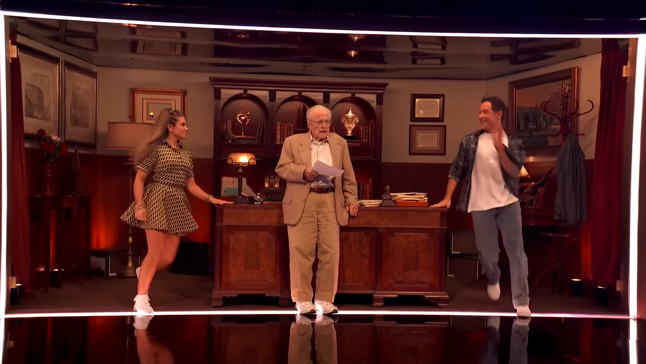 Danielle Fishel, William Daniels, and Pasha Pashkov during an episode of "Dancing With the Stars," Season 34, on October 14, 2025 | Source: YouTube/@dancingwiththestars