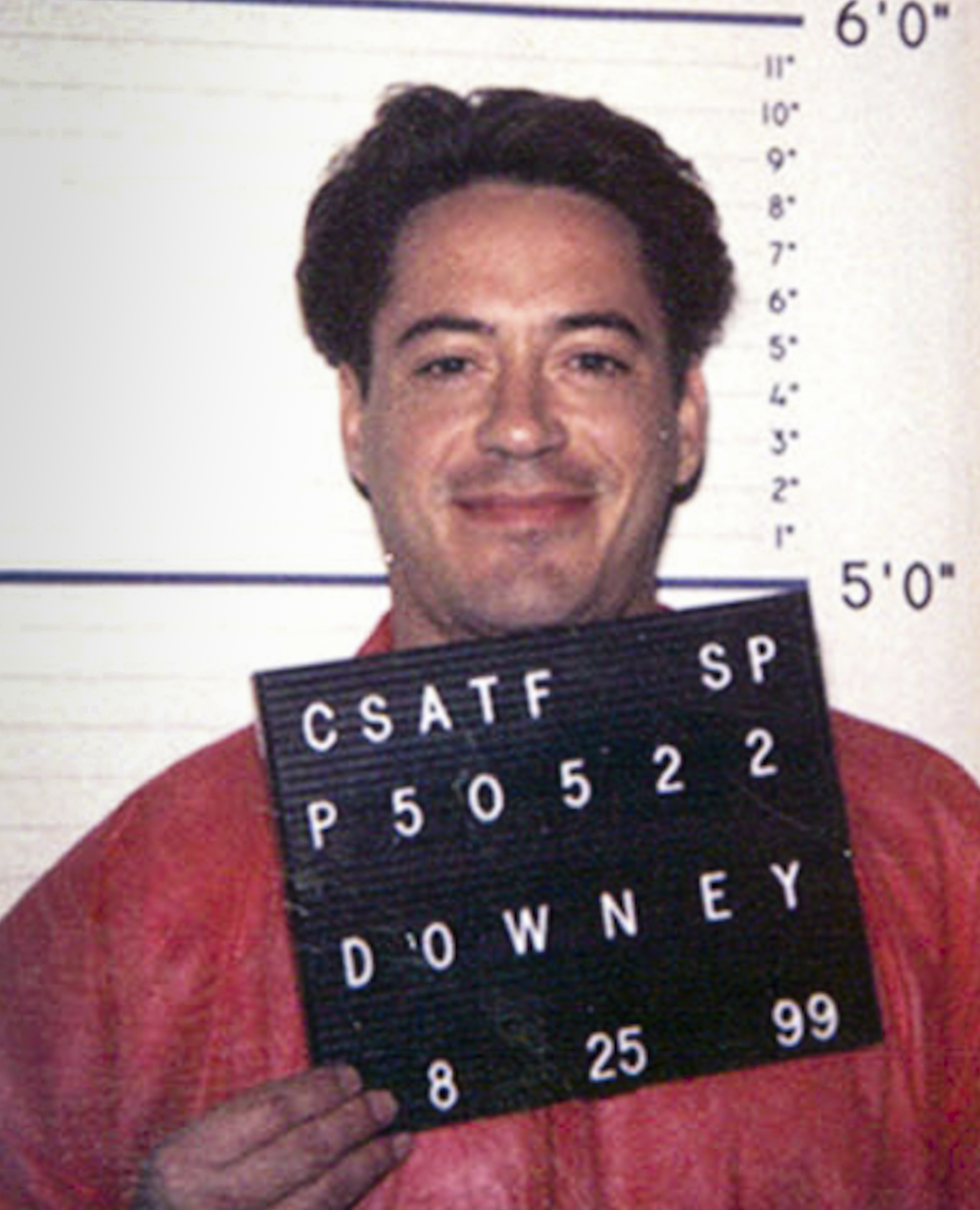 Robert Downey Jr.'s mugshot taken at the California Department of Corrections on September 25, 1999. | Source: Getty Images