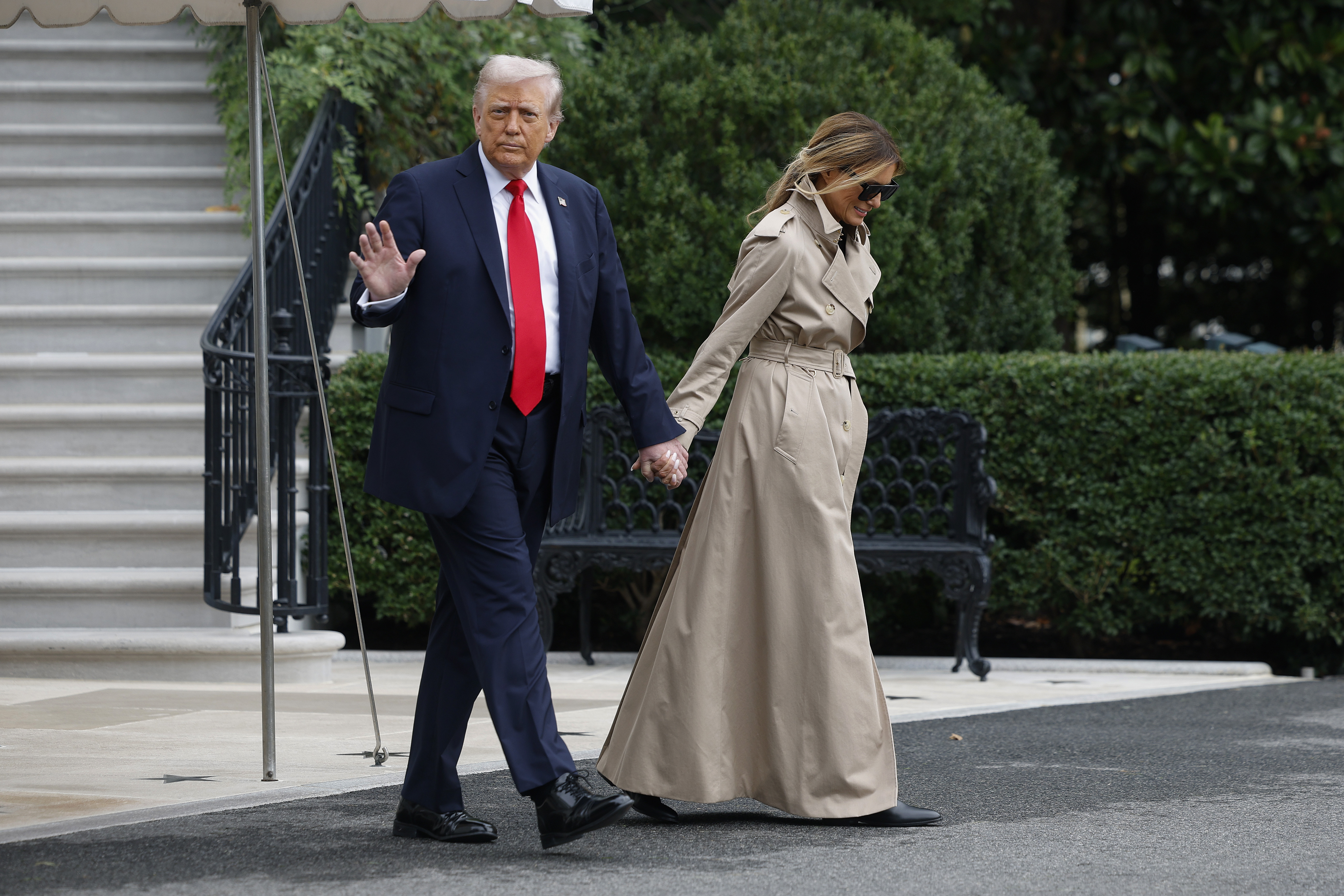 Donald Trump and Melania Trump depart the White House en route to London on September 16, 2025, in Washington, D.C. | Source: Getty Images