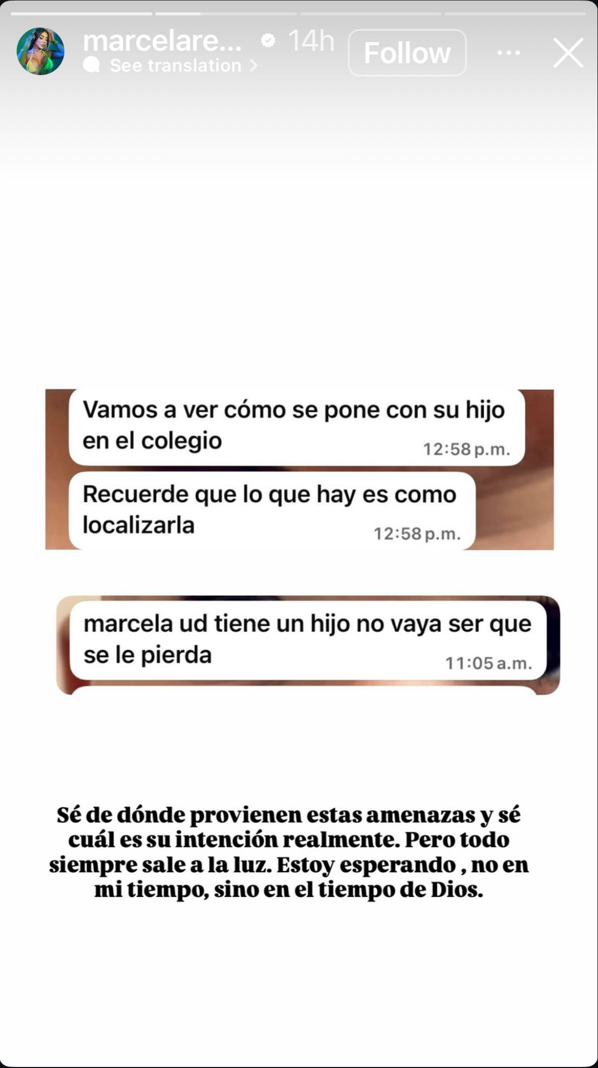 Instagram Story of Marcela Reyes, ex-wife of B King in which she shows the threats she has received | Source: Instagram Stories/marcelareyes