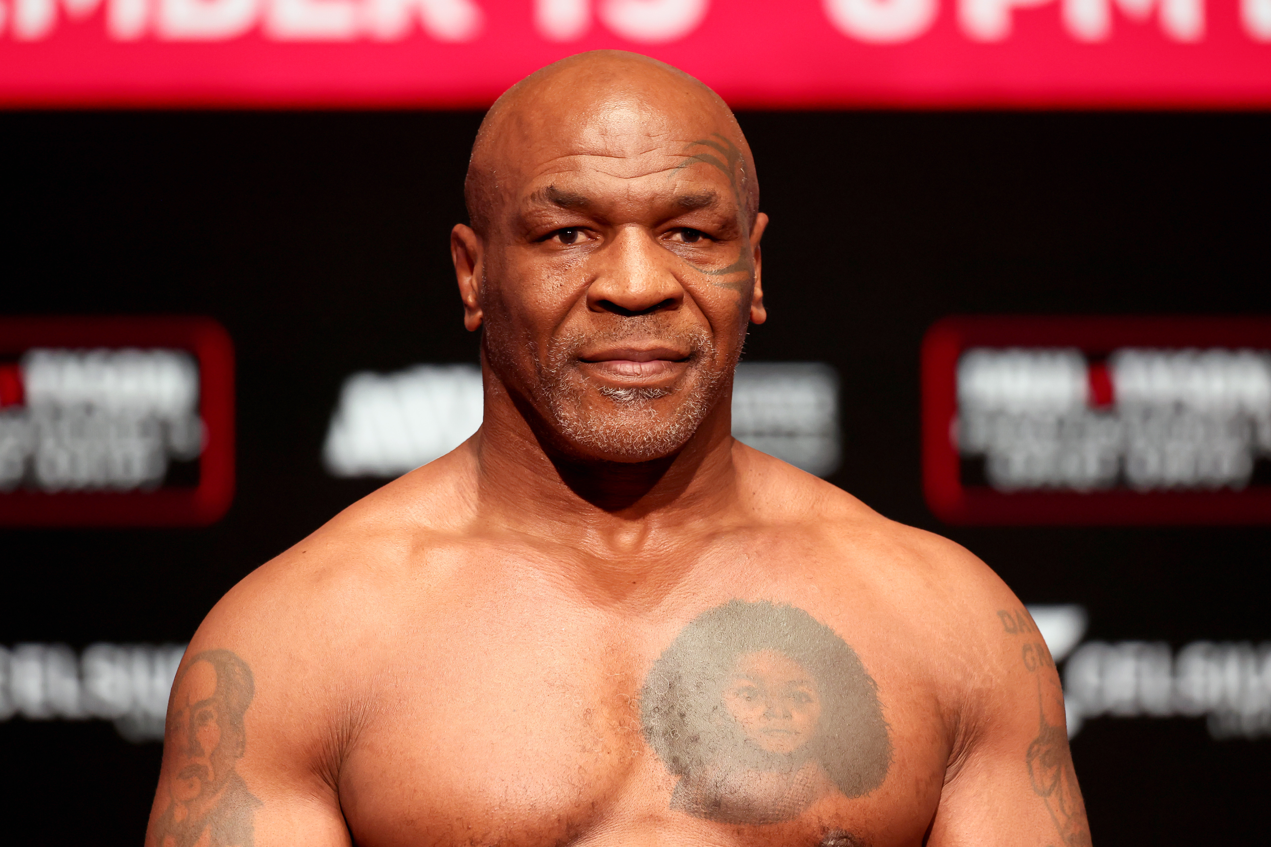 Mike Tyson during weigh-in ahead of his match with Jake Paul at the Toyota Music Factory in Irving, Texas, on November 14, 2024. | Source: Getty Images