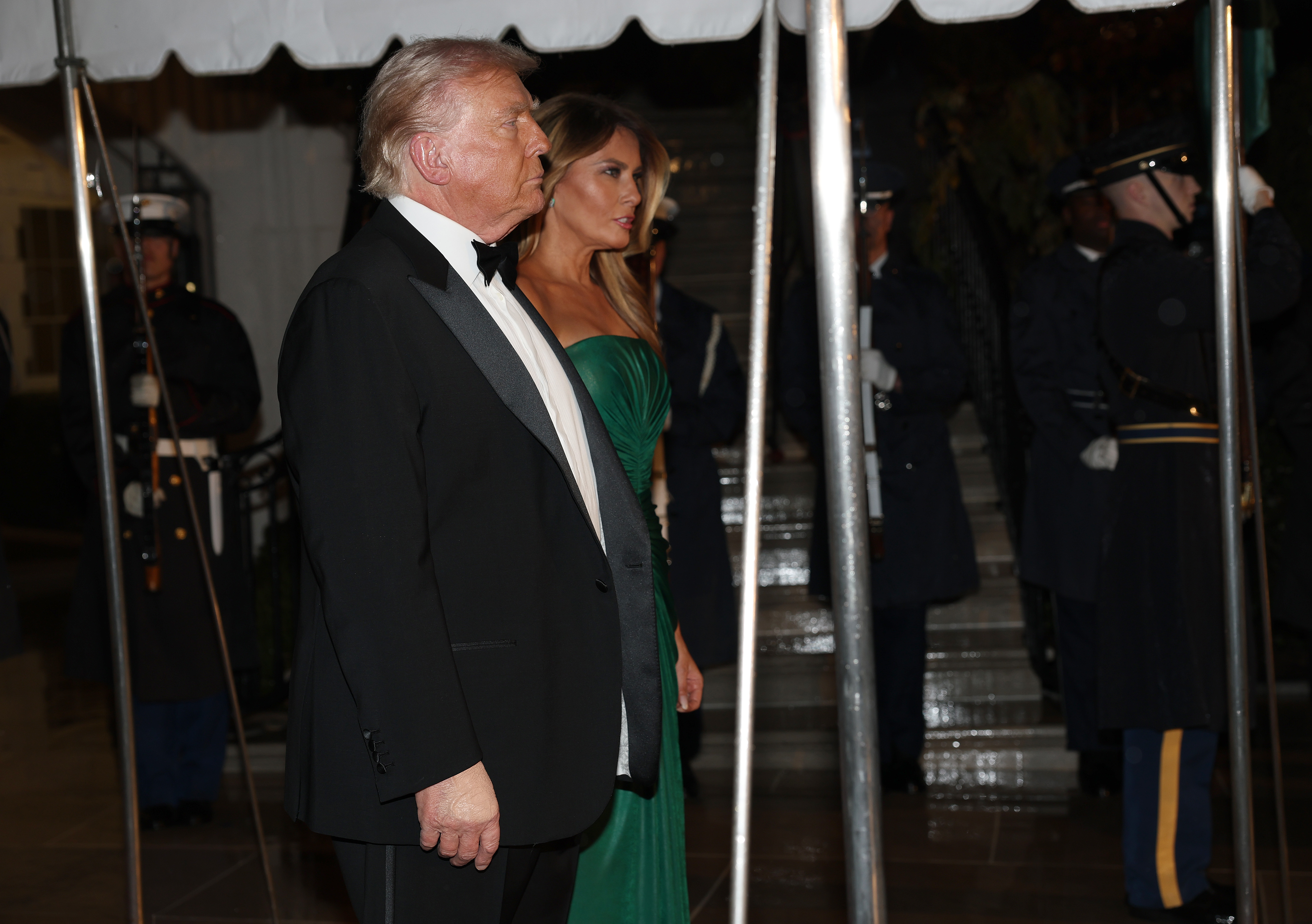 US First Lady Melania Trump, accompanied by President Donald Trump, waits for the arrival of the Crown Prince and Prime Minister of the Kingdom of Saudi Arabia Mohammed bin Salman on November 18, 2025, in Washington, DC | Source: Getty Images
