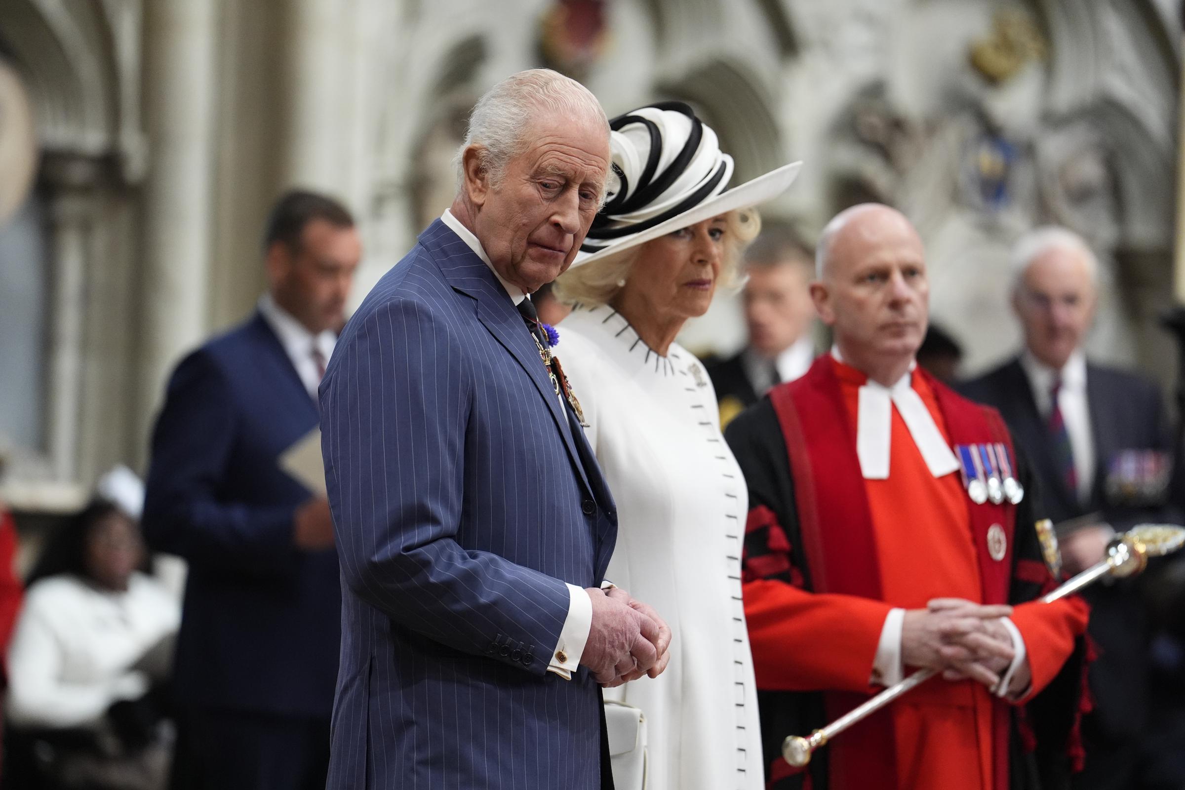 King Charles III and Queen Camilla at Westminster Abbey in London on the 80th anniversary of VE Day on May 8, 2025, in London, England | Source: Getty Images