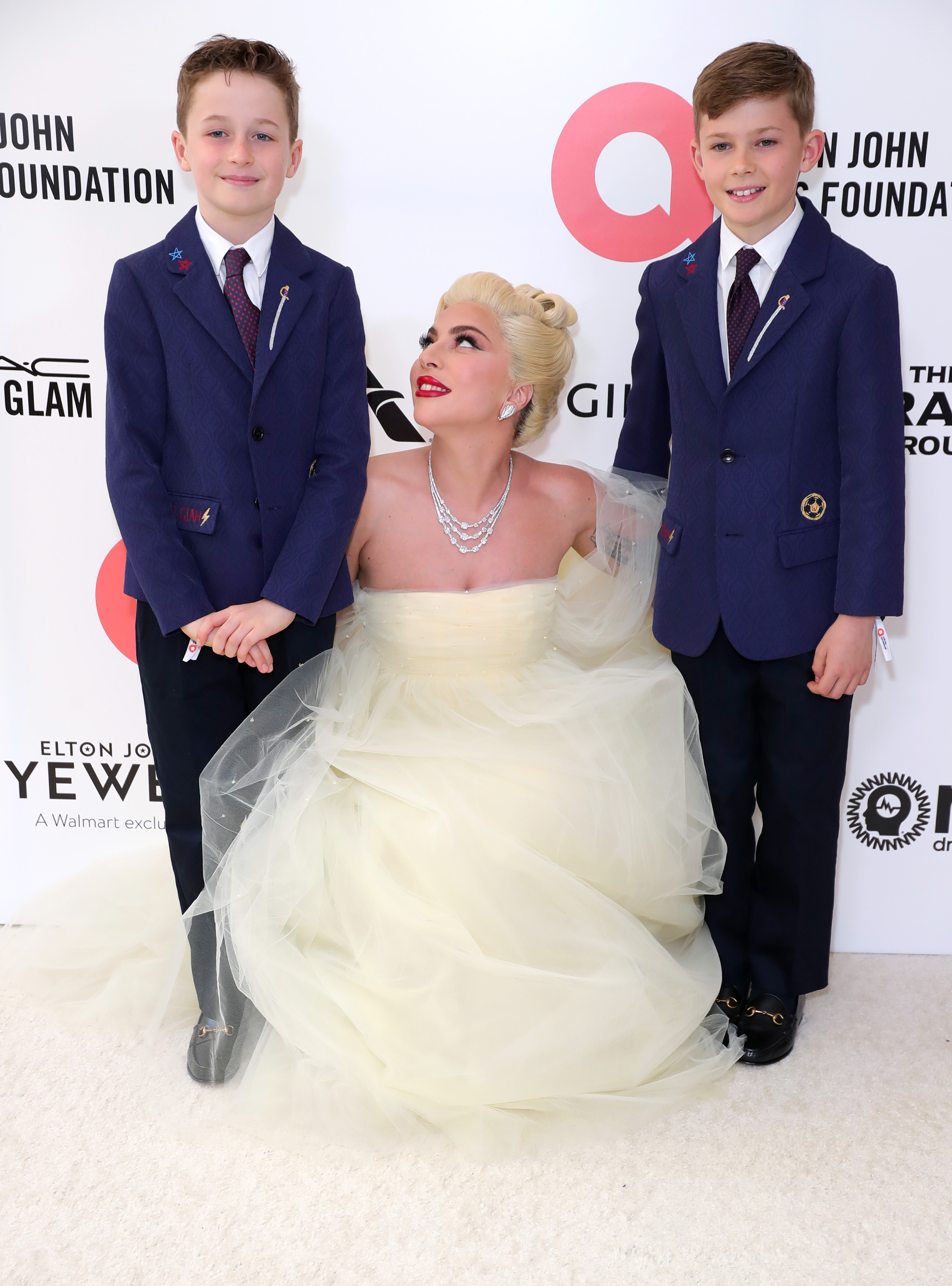 Elijah Joseph Daniel Furnish-John, Lady Gaga, and Zachary Jackson Levon Furnish-John at the Elton John AIDS Foundation’s 30th Annual Academy Awards Viewing Party in West Hollywood on March 27, 2022. | Source: Getty Images
