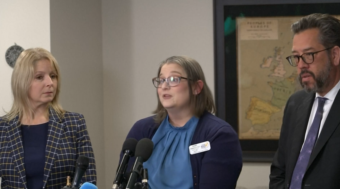 Mary Granlund recalls witnessing part of the arrest during a press conference with Zena Stenvik and attorney Marc Prokosch | Source: Facebook/Reuters