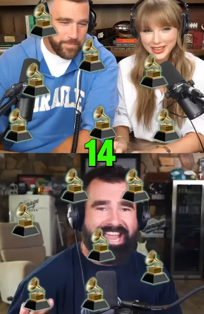 Jason Kelce introducing Taylor Swift on his podcast co-hosted by Travis Kelce, from a clip posted August 13, 2025 | Source: Instagram/newheightshow