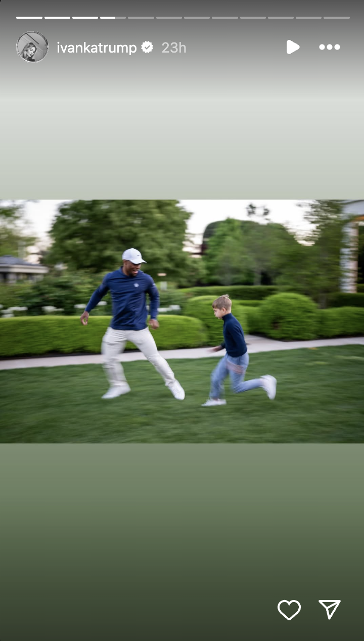 Theo Kushner is seen running with another man while playing football in a photo shared by his mom Ivanka Trump in her Instagram Story | Source: Instagram/ivankatrump