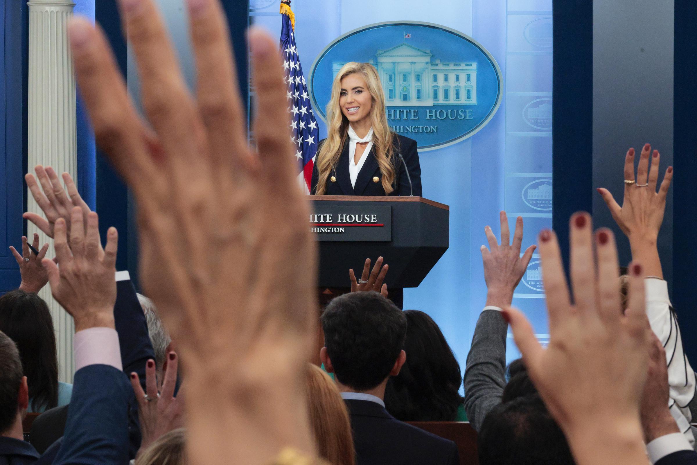 Zacharia opened her briefing by telling reporters, "I have wanted to work for him for a very long time," referring to President Trump. | Source: Getty Images.