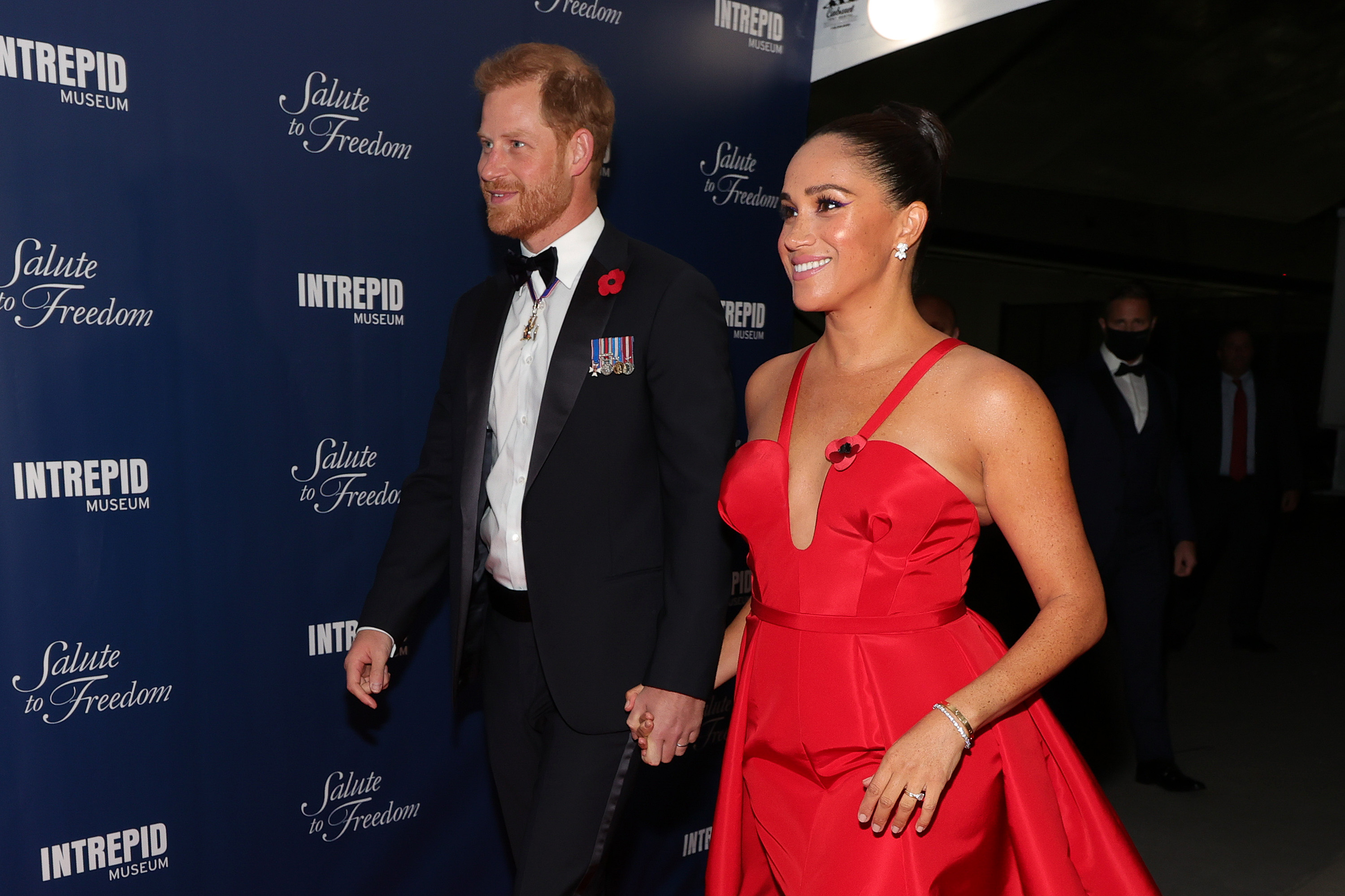 Prince Harry and Meghan Markle attend the Salute to Freedom Gala at the Intrepid Sea, Air & Space Museum in New York City on November 10, 2021, several months after Harry spoke about his complicated feelings toward returning to Britain. | Source: Getty Images