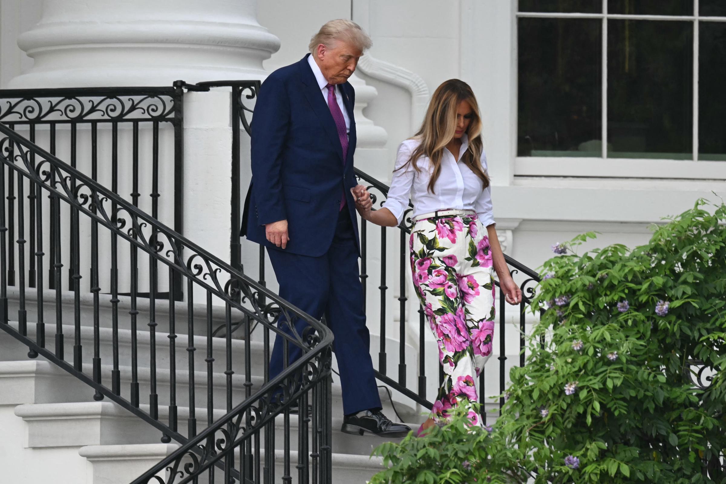 Donald and Melania Trump arrive to attend the Congressional Picnic on the South Lawn of the White House on June 12, 2025 in Washington, DC | Source: Getty Images