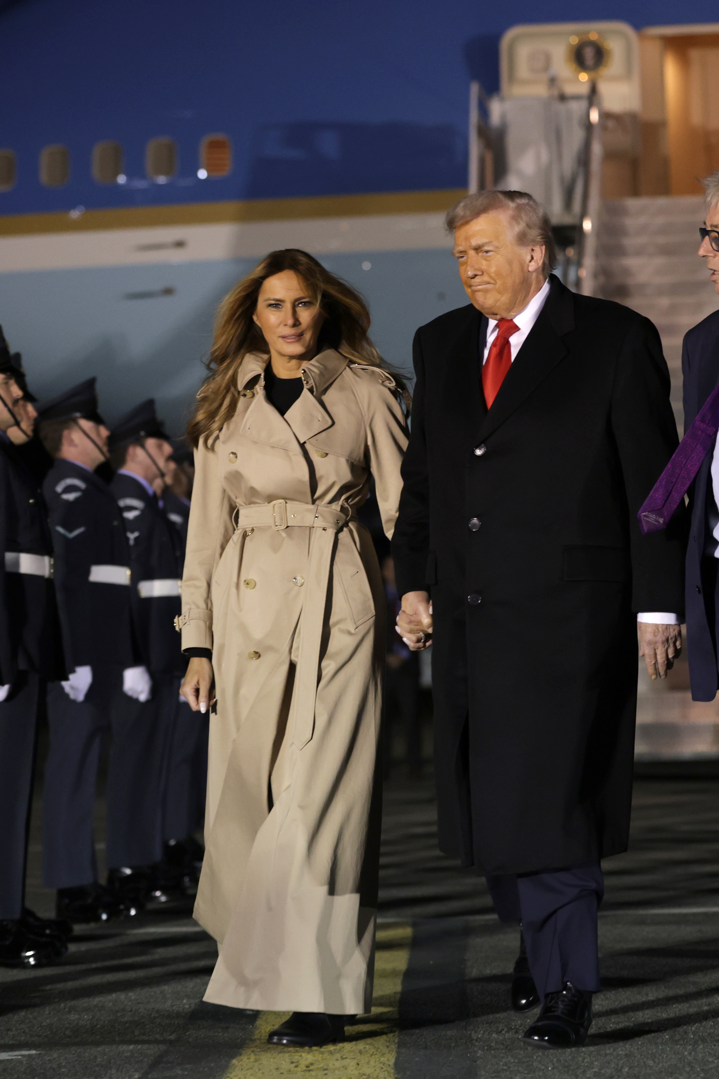Donald Trump and Melania Trump arrive at Stansted Airport, in Essex, on September 16, 2025, ahead of a state visit to the UK | Source: Getty Images
