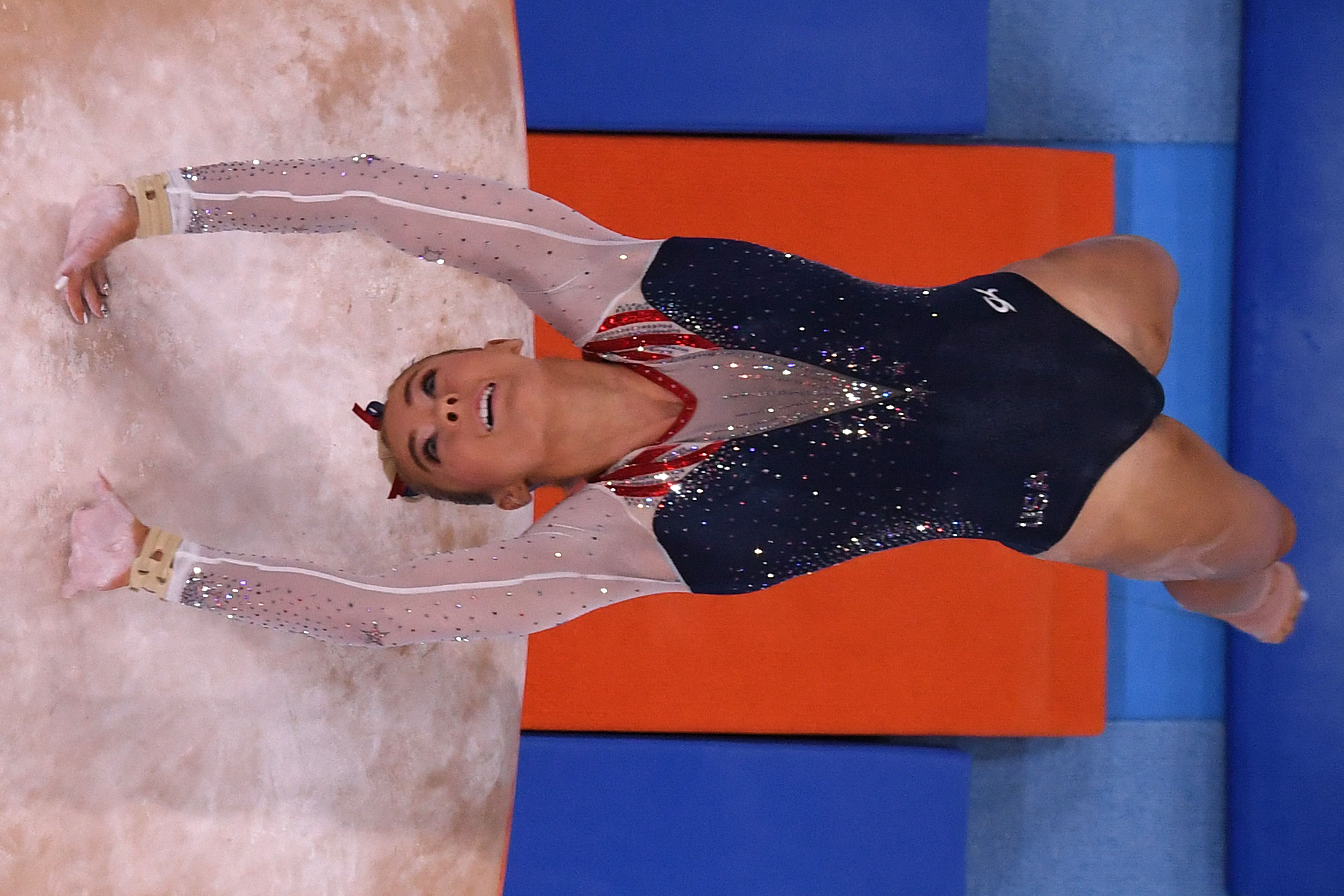 Mykayla Skinner competes in the vault event of the artistic gymnastics women's vault final at the Tokyo 2020 Olympic Games in Tokyo on August 1, 2021 | Source: Getty Images