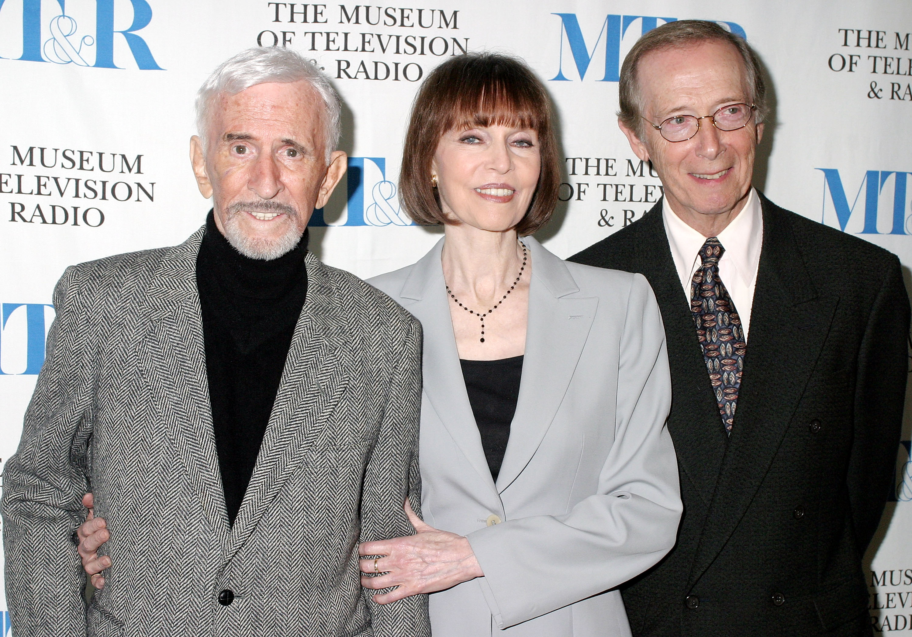 Don Adams, Barbara Feldon, and Bernie Kopell at a "Get Smart" reunion at The Museum of Television & Radio in Beverly Hills, California, on November 5, 2003 | Source: Getty Images