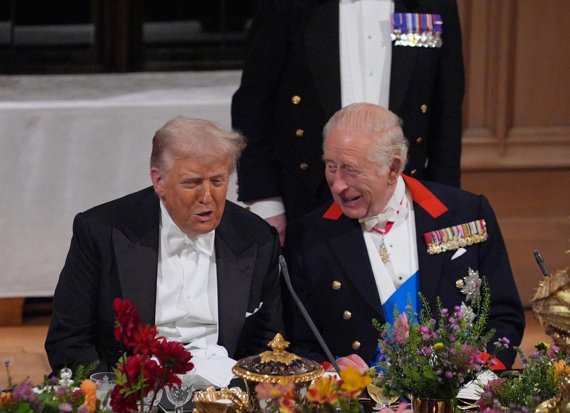 Donald Trump and King Charles III during the State Banquet at Windsor Castle on September 17, 2025, in England. | Source: Getty Images