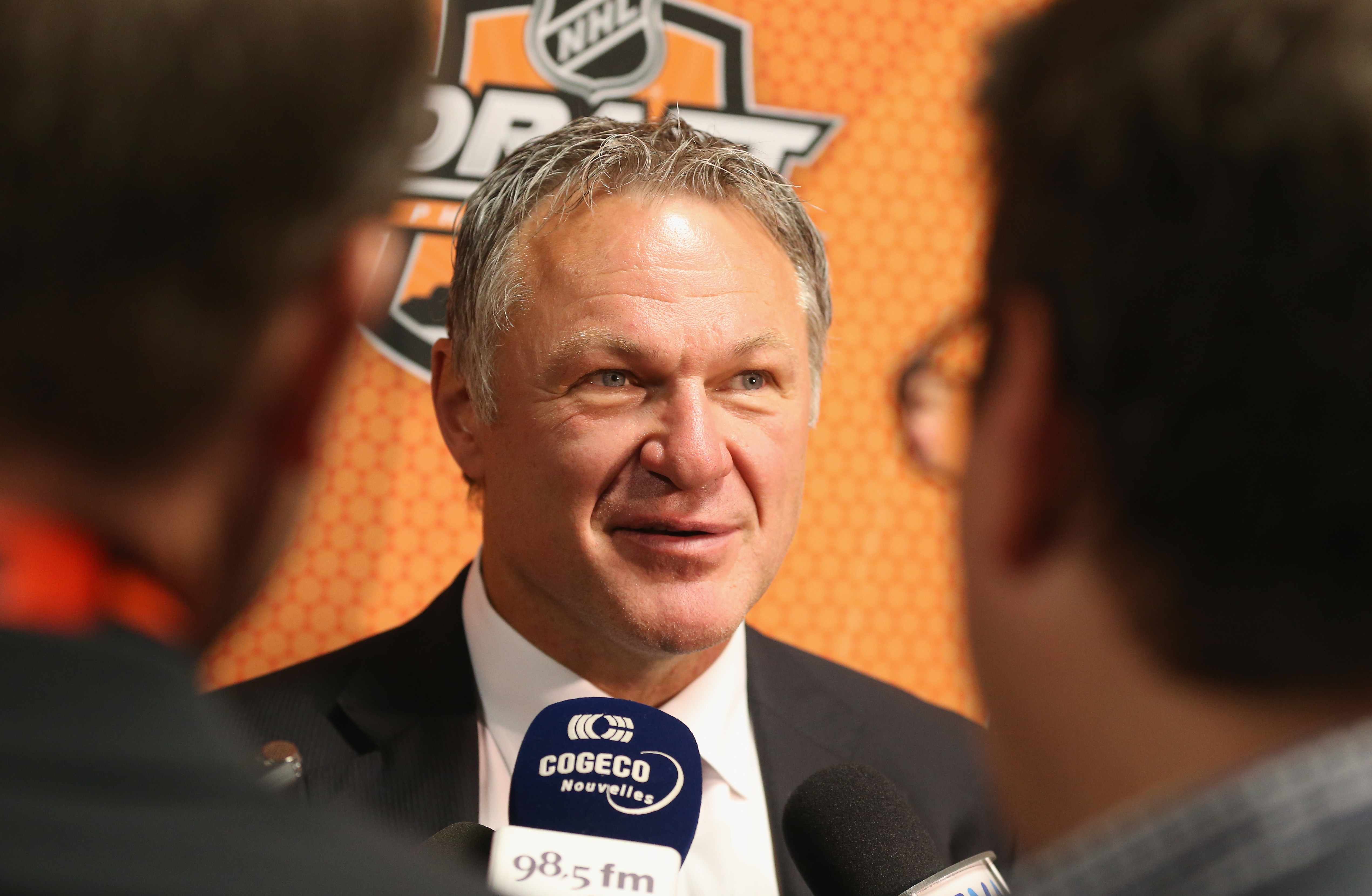 Former player Claude Lemieux speaks to the media on Day Two of the 2014 NHL Draft at the Wells Fargo Center on June 28, 2014 in Philadelphia, Pennsylvania. | Source: Getty Images