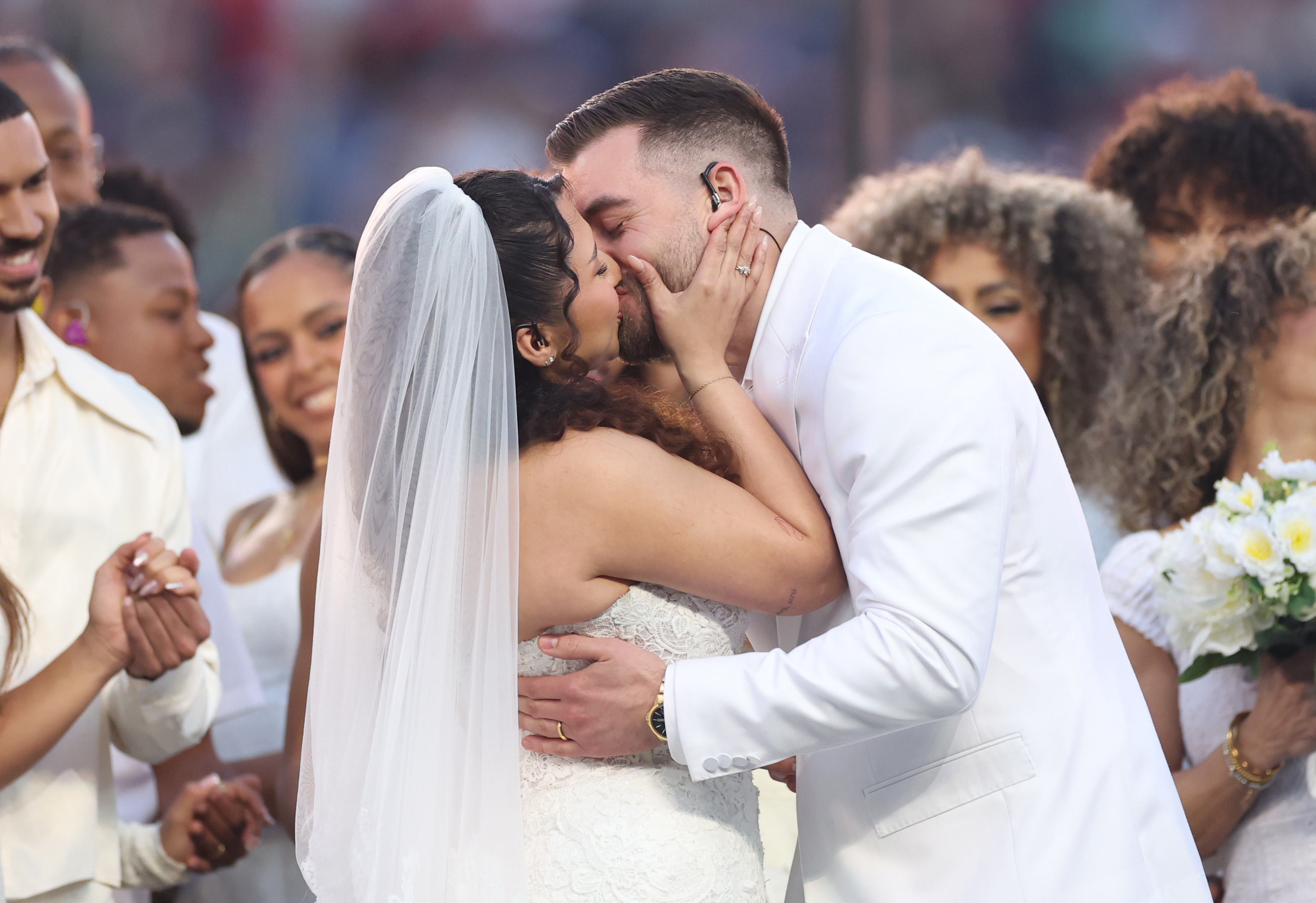 A couple marries onstage during the Bad Bunny performance at the Apple Music Super Bowl LX Halftime Show at Levi's Stadium on February 8, 2026, in Santa Clara, California | Source: Getty Images