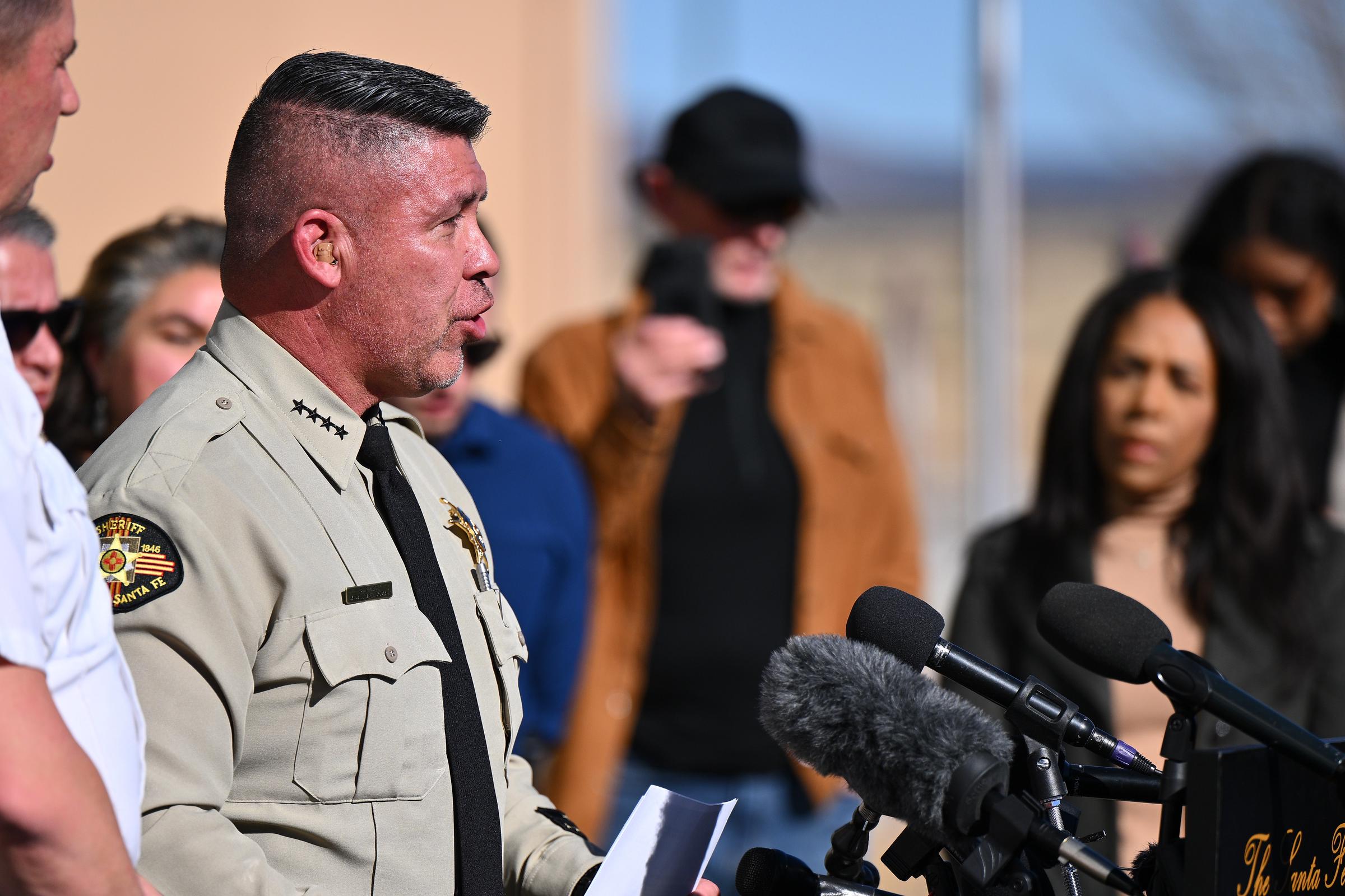 Sheriff Adan Mendoza speaks during a press conference providing an update on the investigation into the deaths of actor Gene Hackman and his wife Betsy Arakawa on February 28, 2025, in Santa Fe, New Mexico. | Source: Getty Images