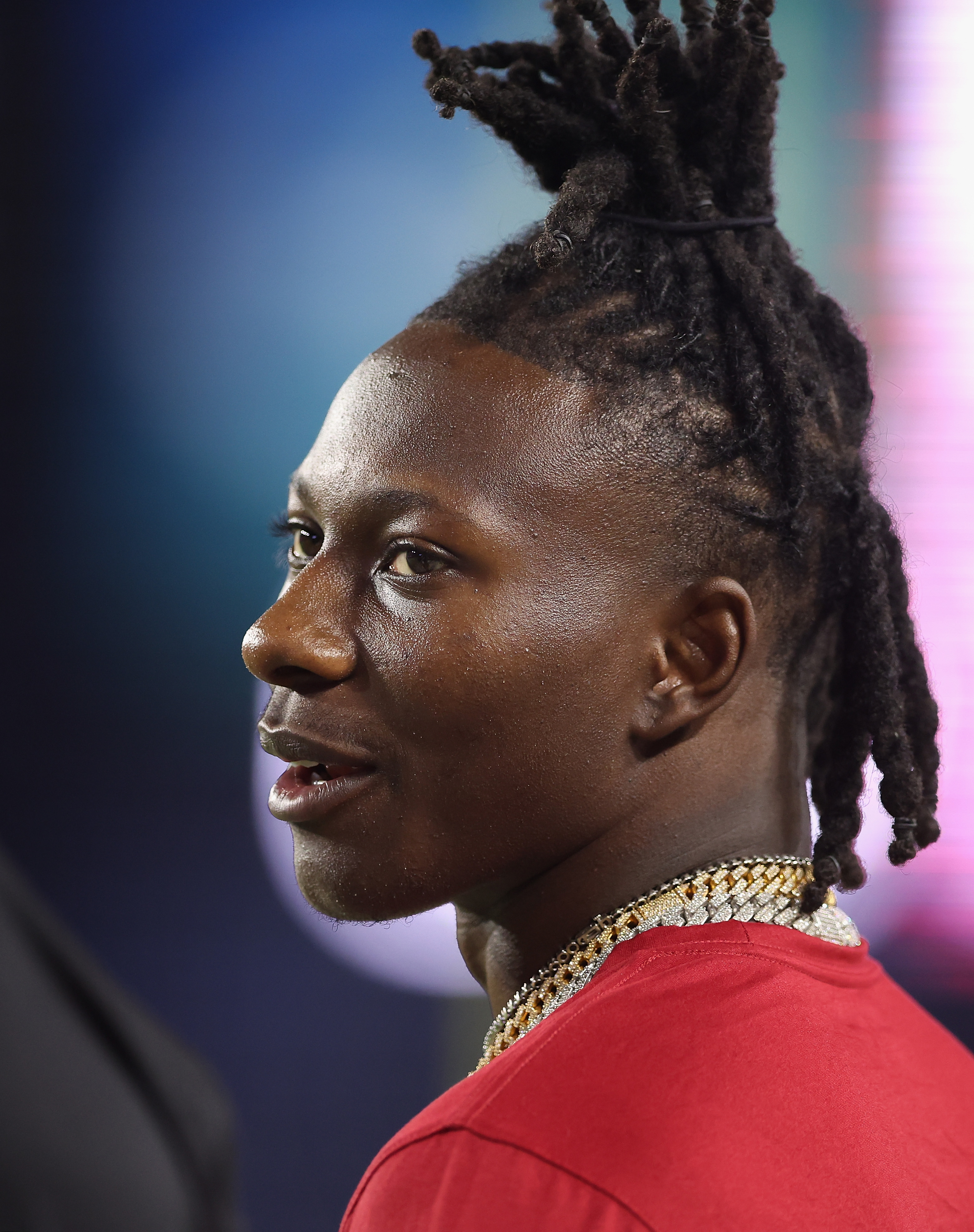 Marquise Brown of the Arizona Cardinals stands on the sidelines during the second half of an NFL preseason game at State Farm Stadium on August 21, 2022, in Glendale, Arizona | Source: Getty Images
