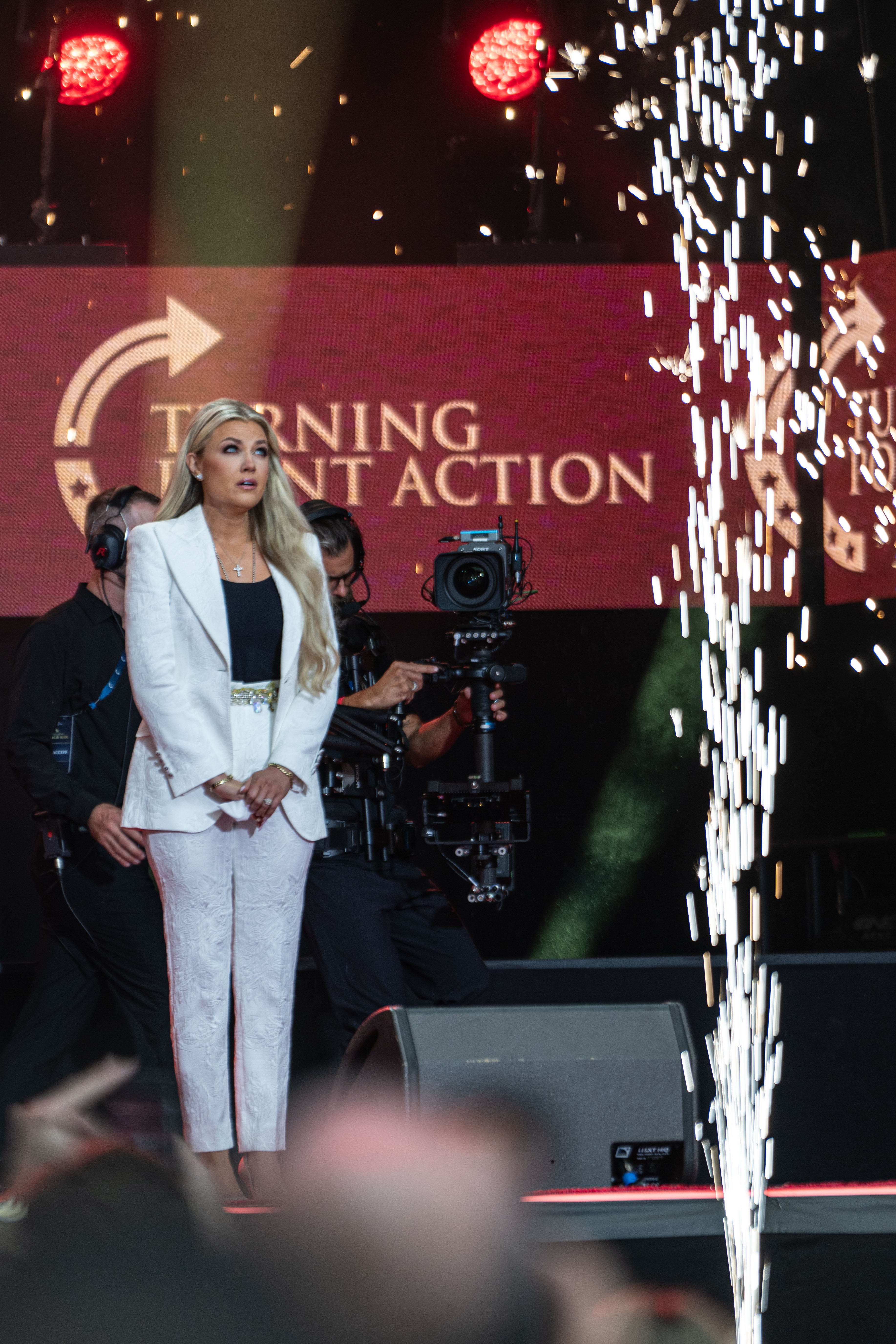 Erika Kirk takes the stage during the memorial service for Charlie Kirk at State Farm Stadium on September 21, 2025, in Glendale, Arizona | Source: Getty Images