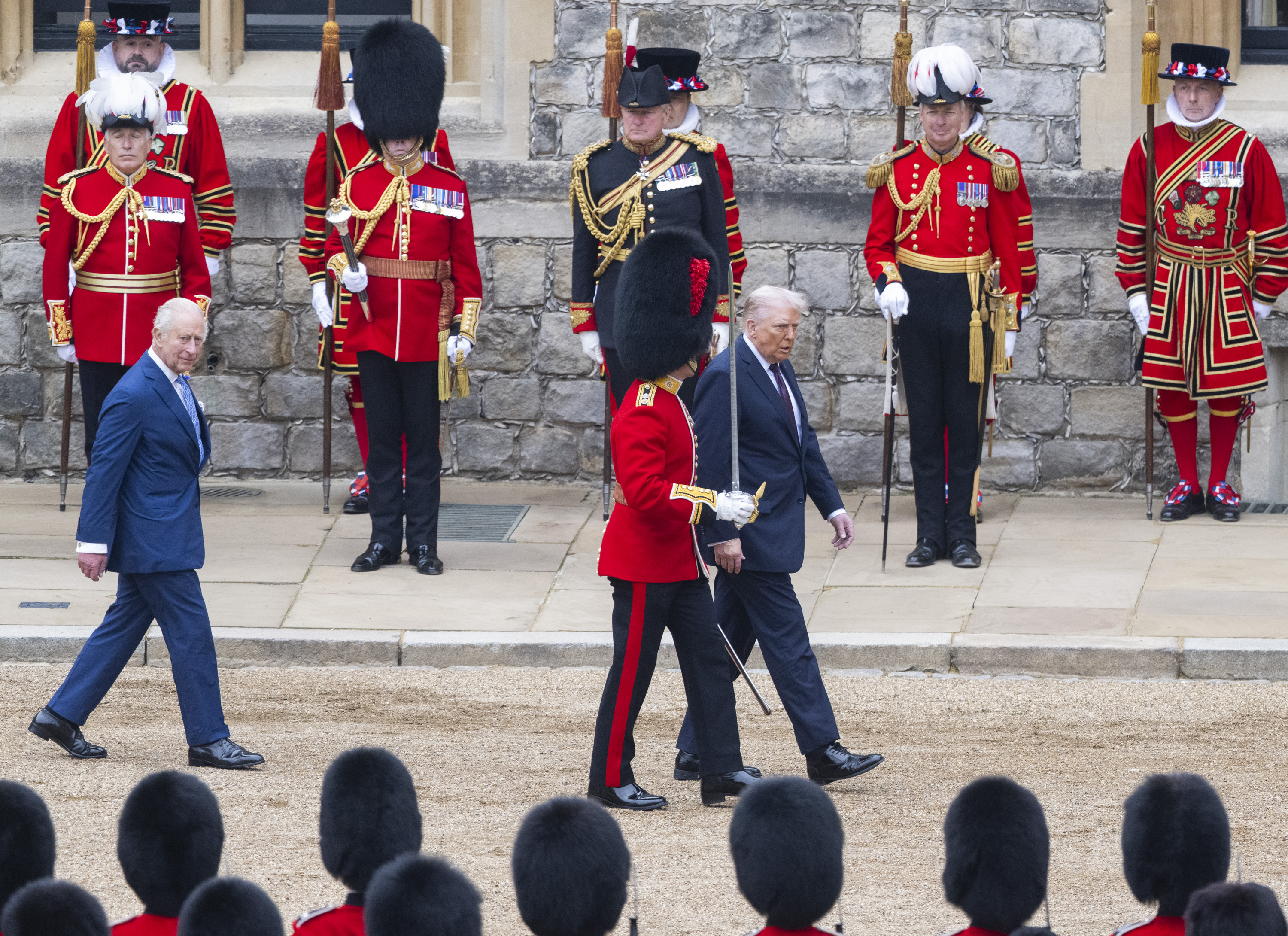 King Charles III and President Donald Trump at the Ceremonial Welcome during the State visit by the President of the United States of America at Windsor Castle on September 17, 2025, in England. | Source: Getty Images